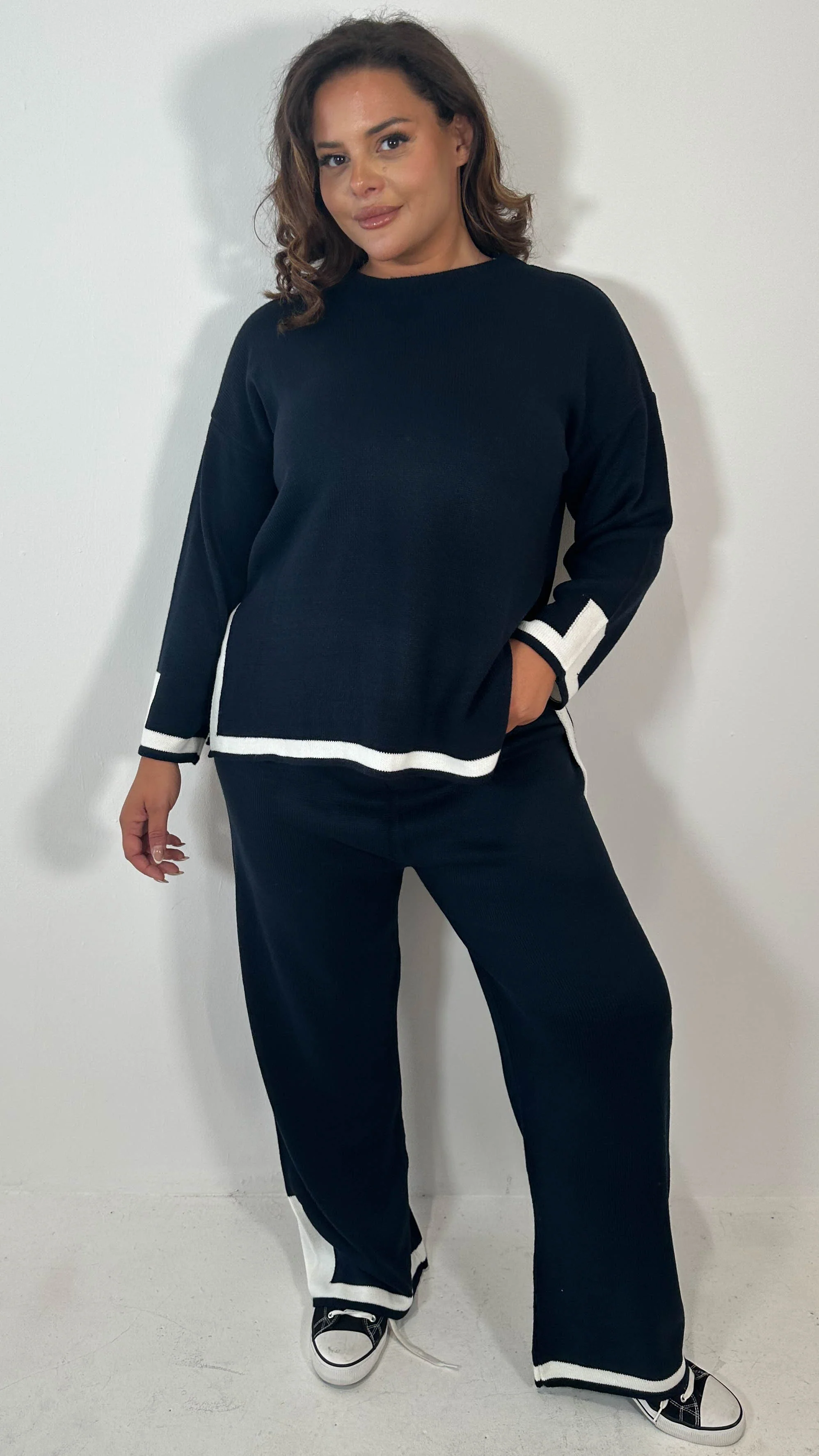 CurveWow Knitted Stripe Hem Co-Ord Navy - Image 5