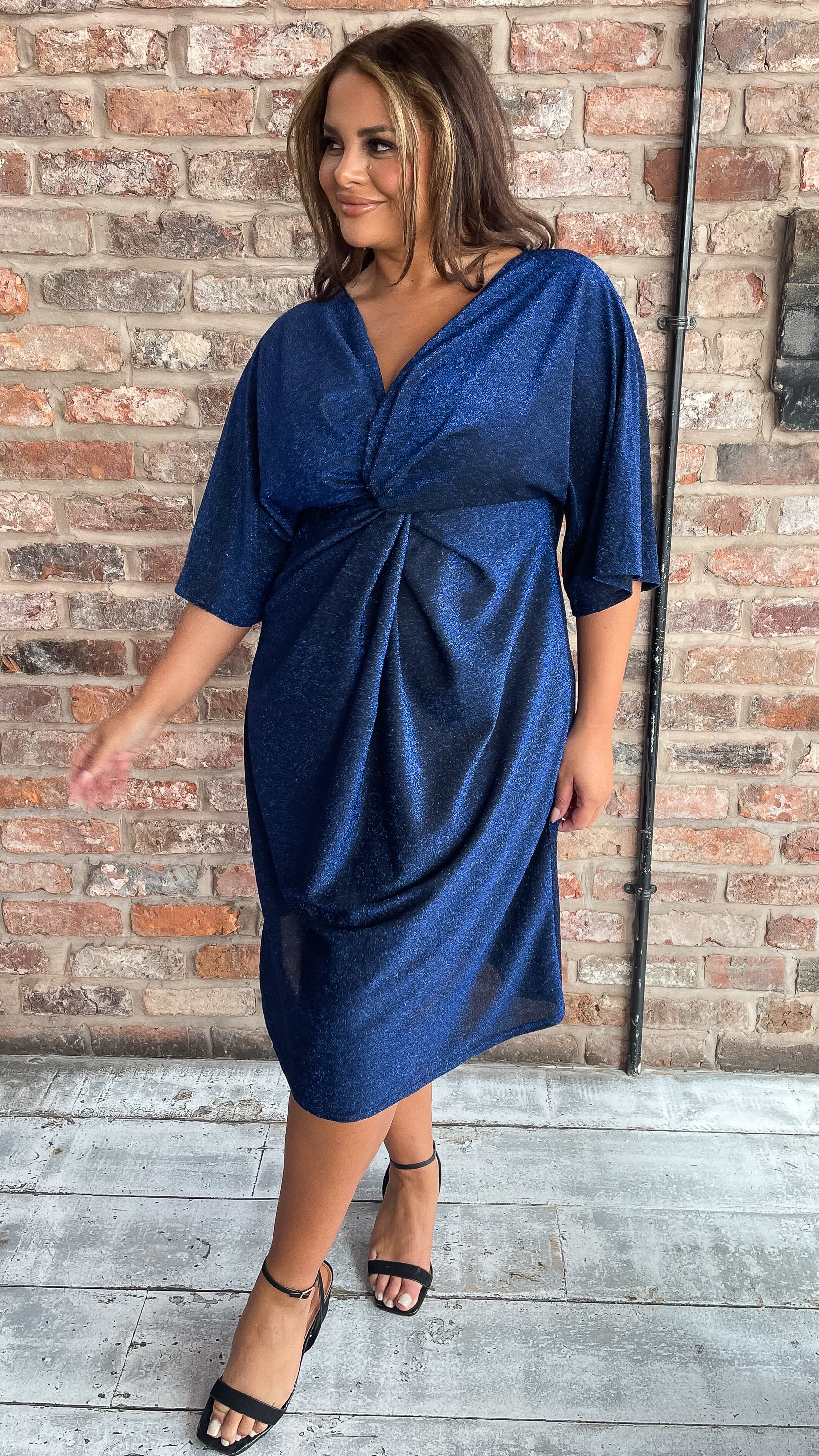 CurveWow Knot Dress Blue Sparkle - Image 2