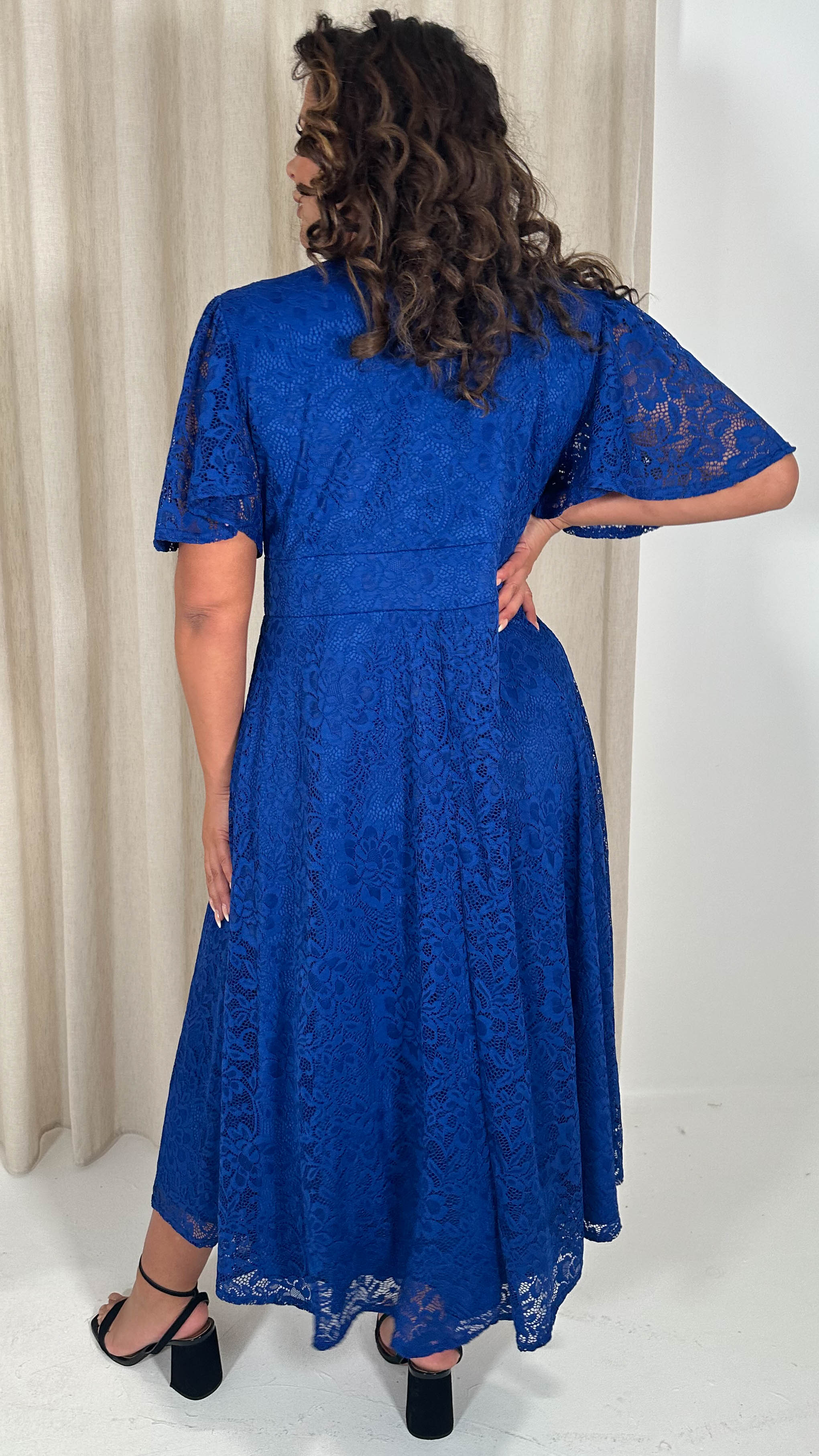 CurveWow Lace Angel Sleeve Dress Cobalt Blue - Image 8