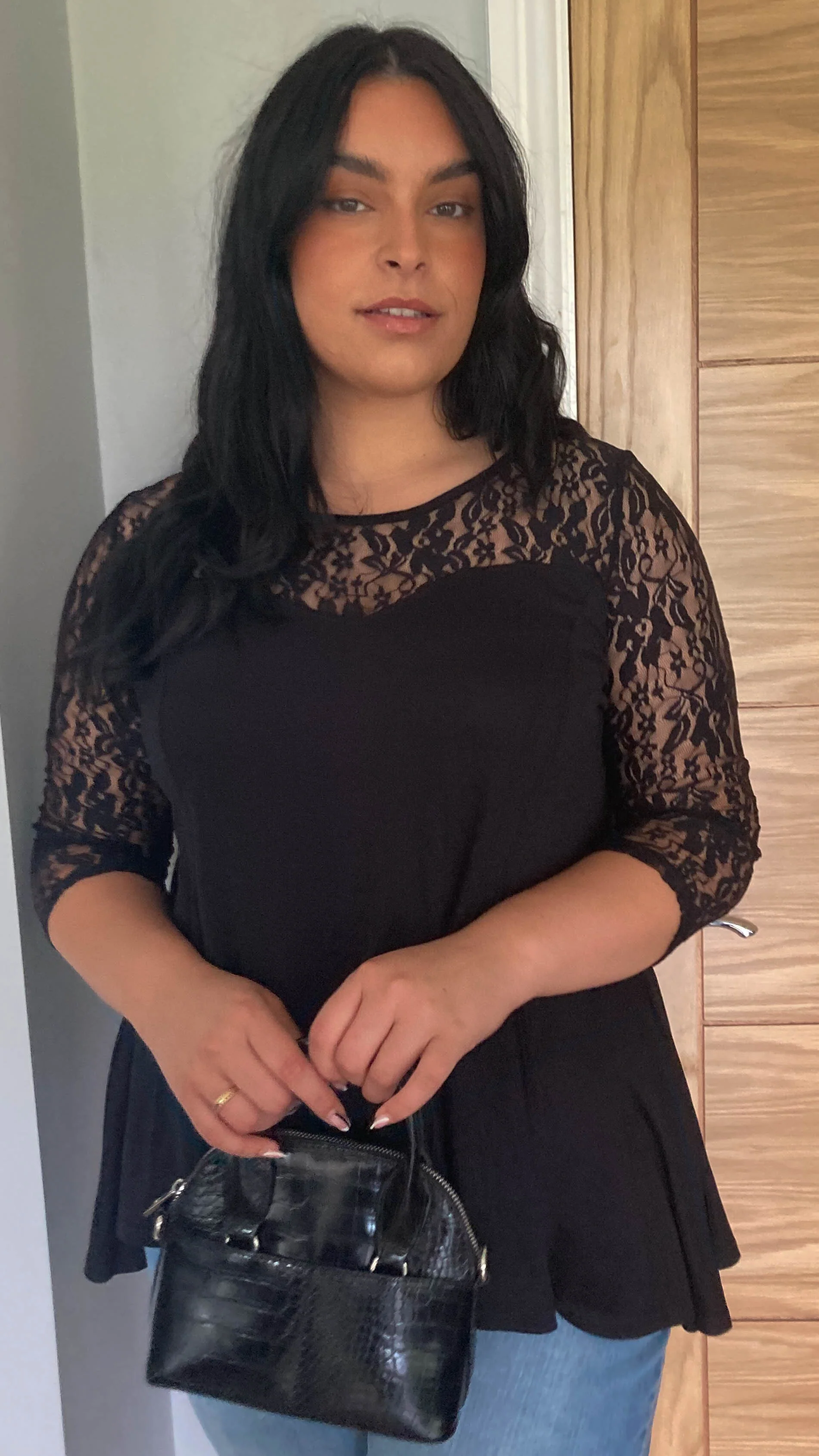 CurveWow Lace Asymmetric Top Black