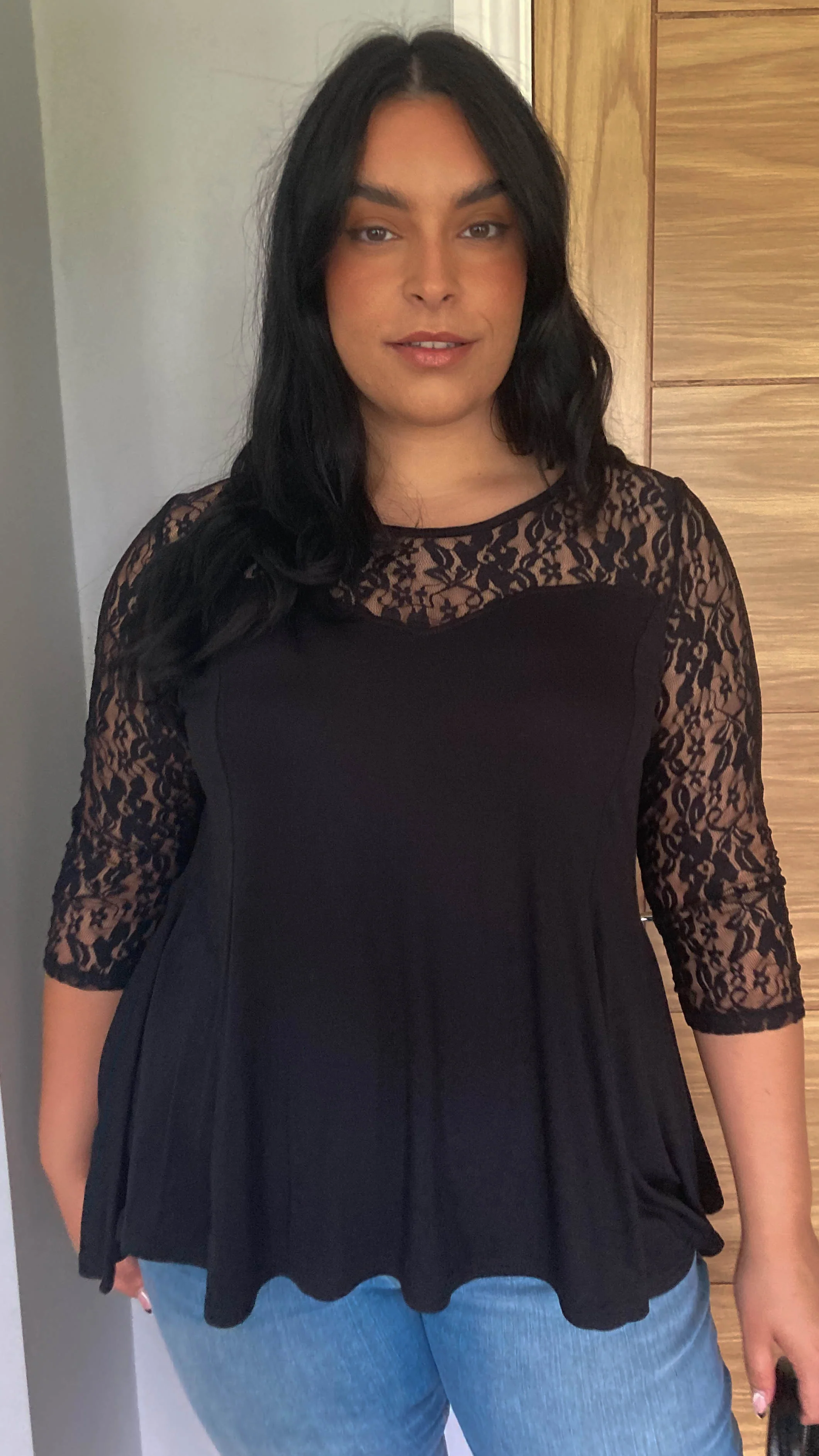 CurveWow Lace Asymmetric Top Black - Image 2