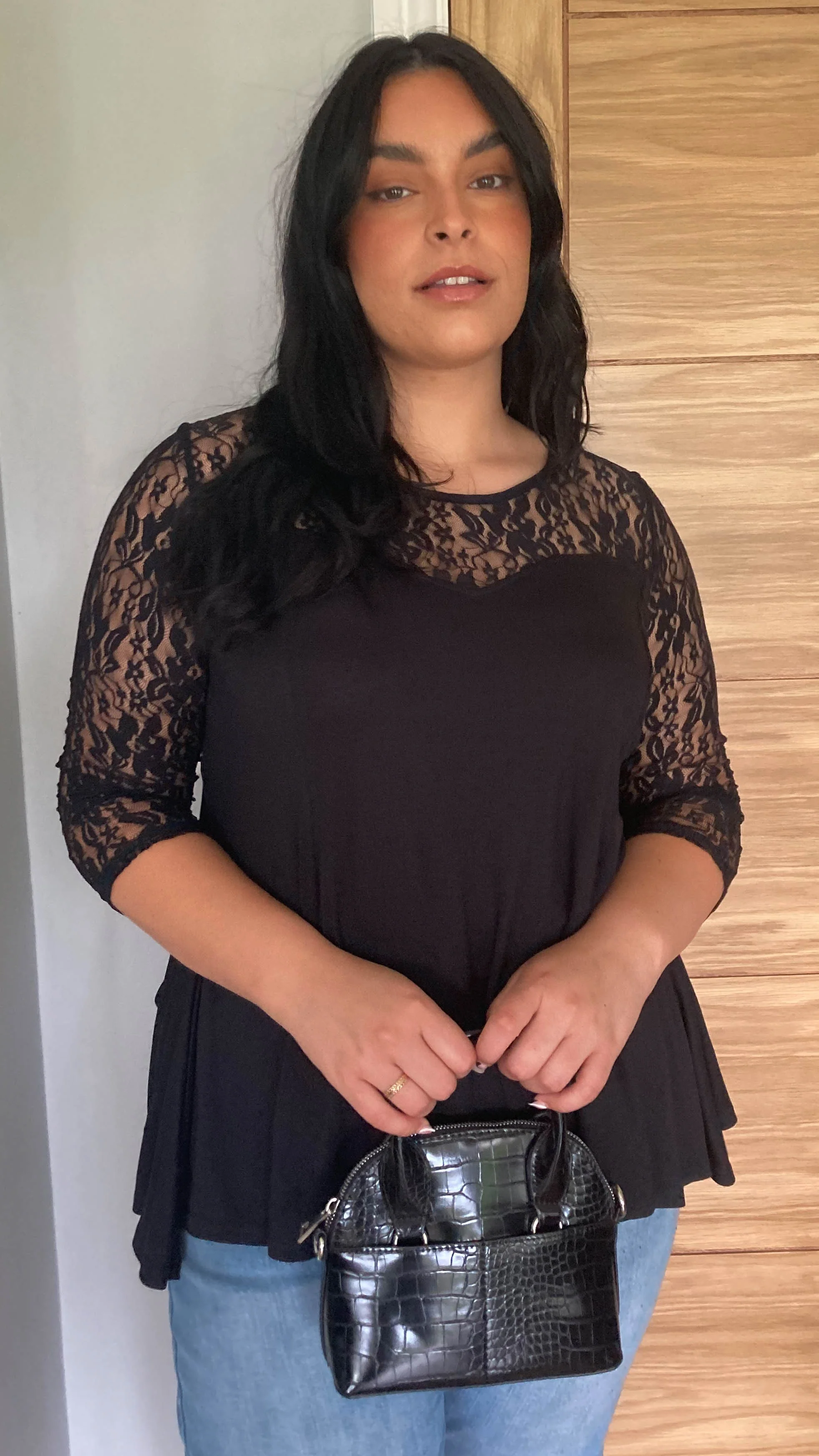 CurveWow Lace Asymmetric Top Black - Image 3