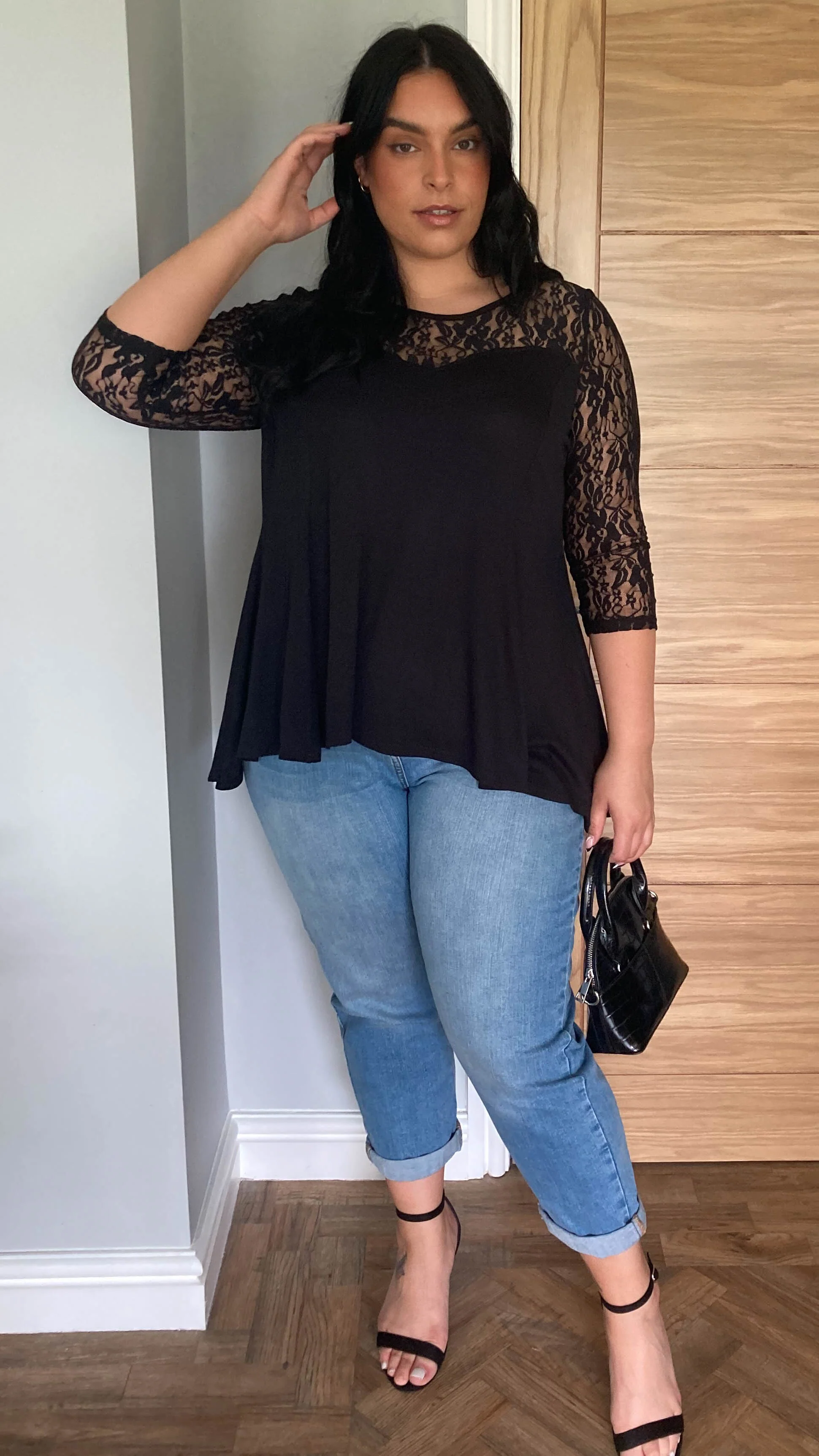 CurveWow Lace Asymmetric Top Black - Image 4