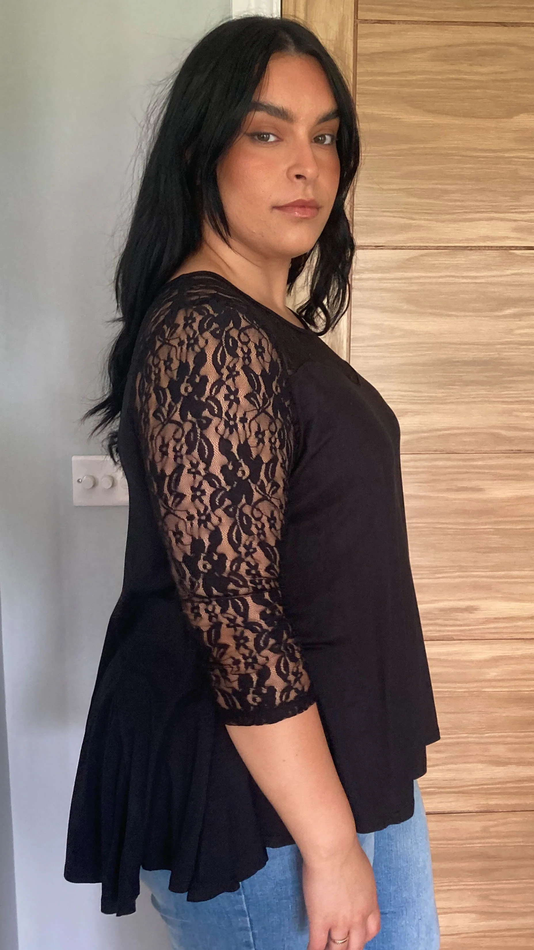 CurveWow Lace Asymmetric Top Black - Image 5