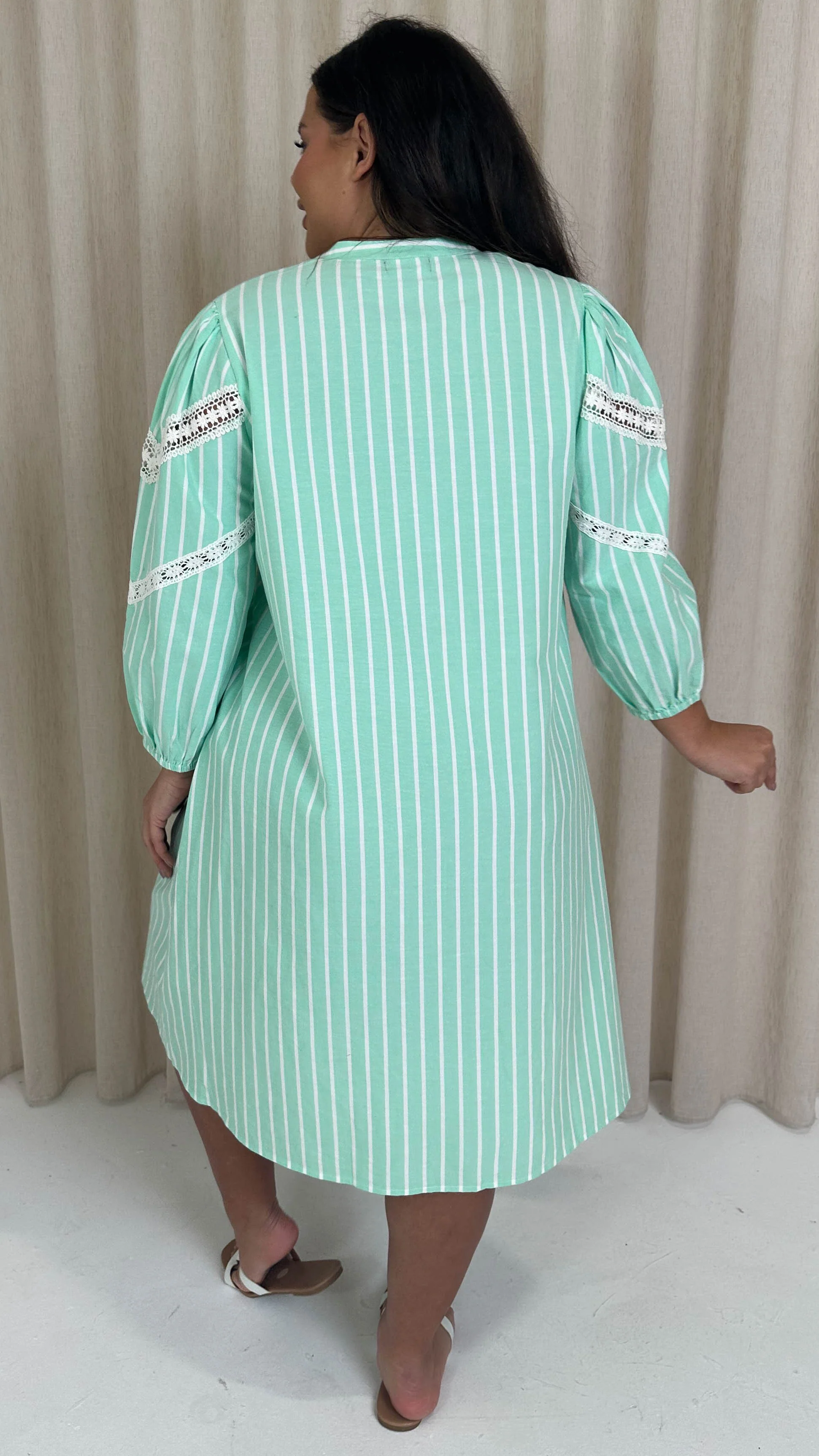 CurveWow Striped Shirt Dress Green Stripe - Image 5