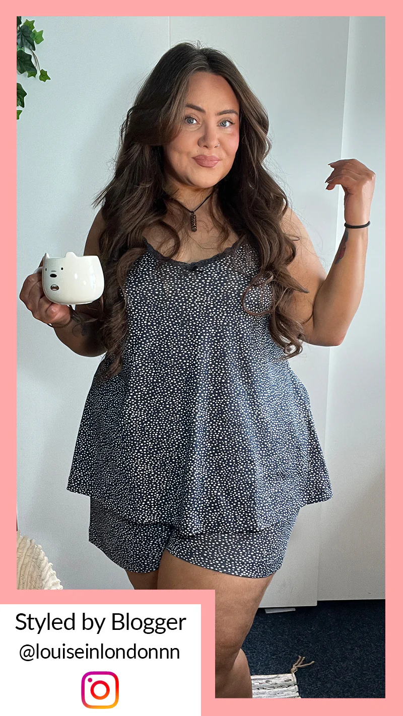 CurveWow Lace Trim Pyjama Set Navy Spot - Image 2
