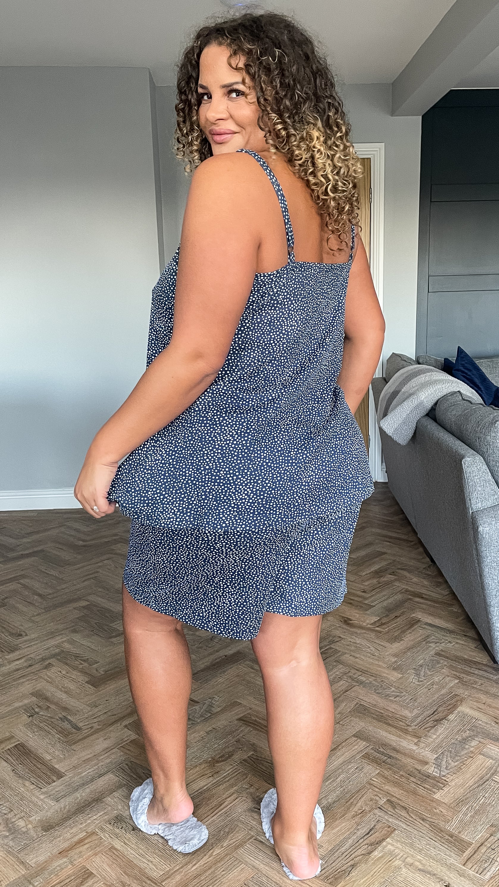 CurveWow Lace Trim Pyjama Set Navy Spot - Image 7