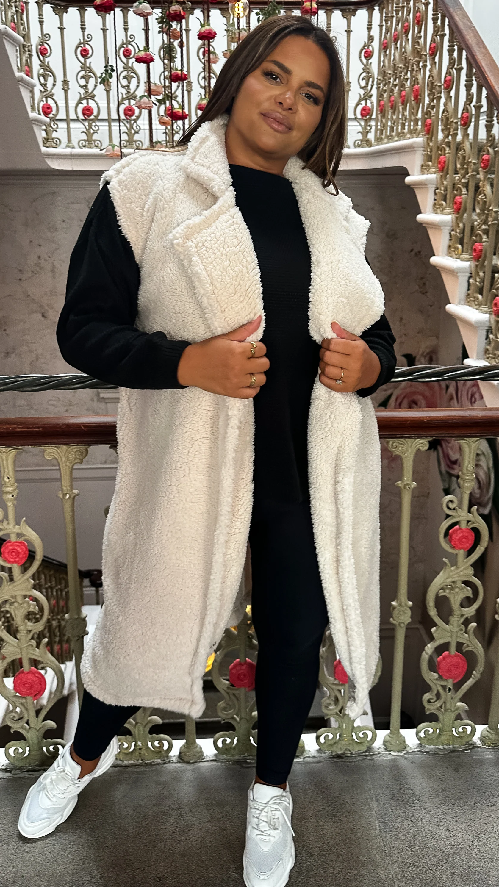 CurveWow Teddy Longline Gilet Cream - Image 2