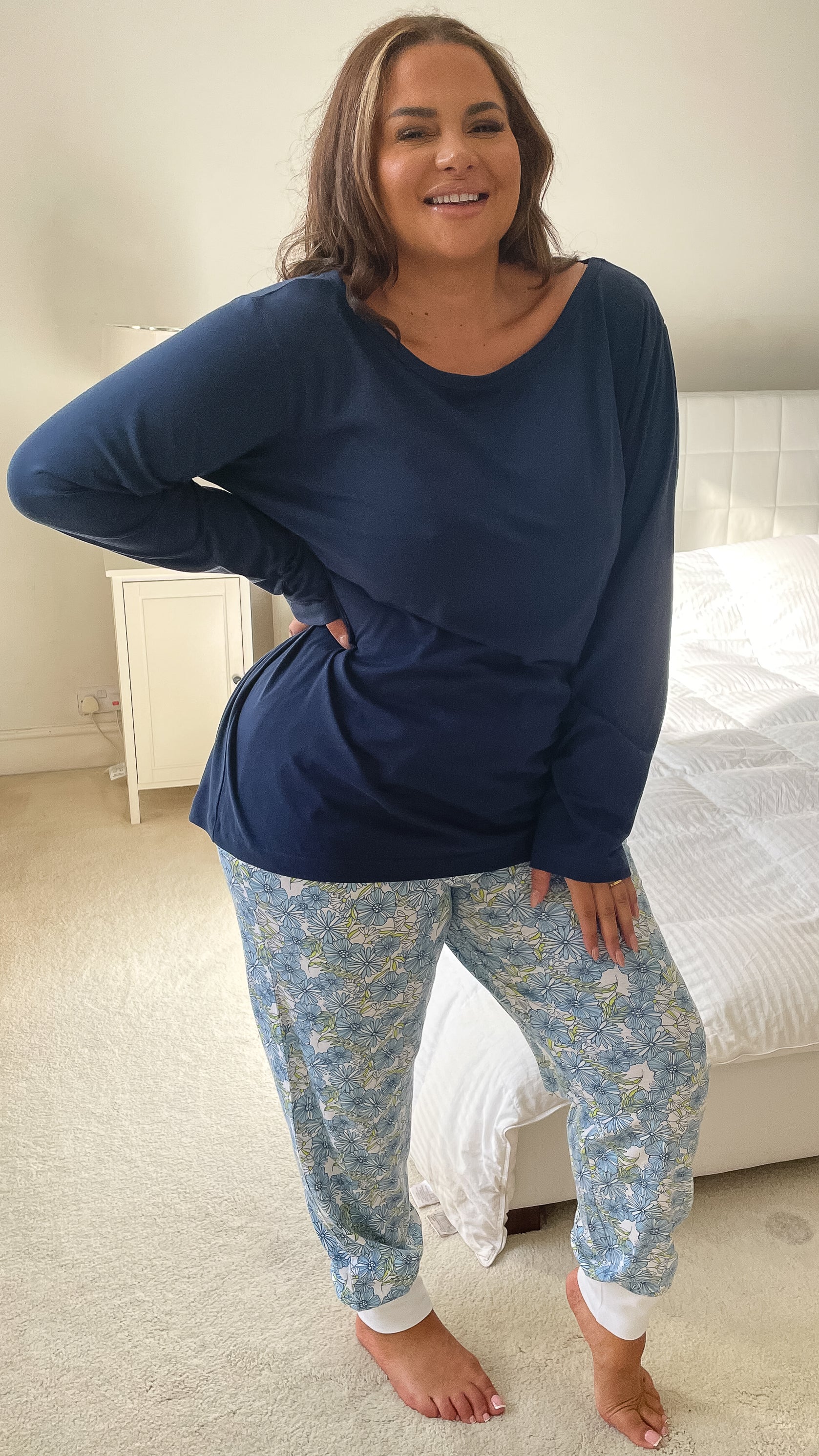 CurveWow Long Sleeve PJ Set Blue Floral