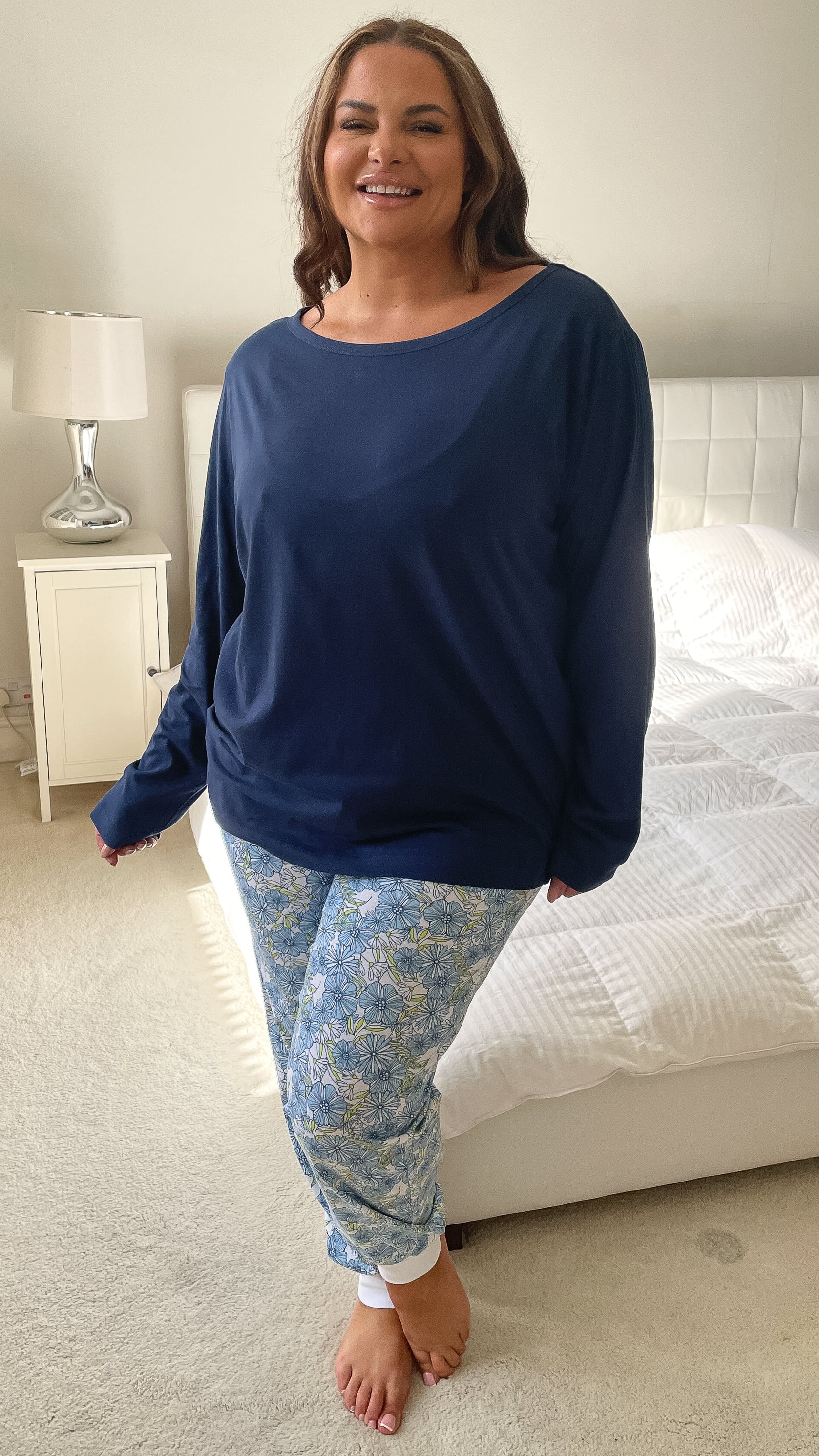 CurveWow Long Sleeve PJ Set Blue Floral - Image 2
