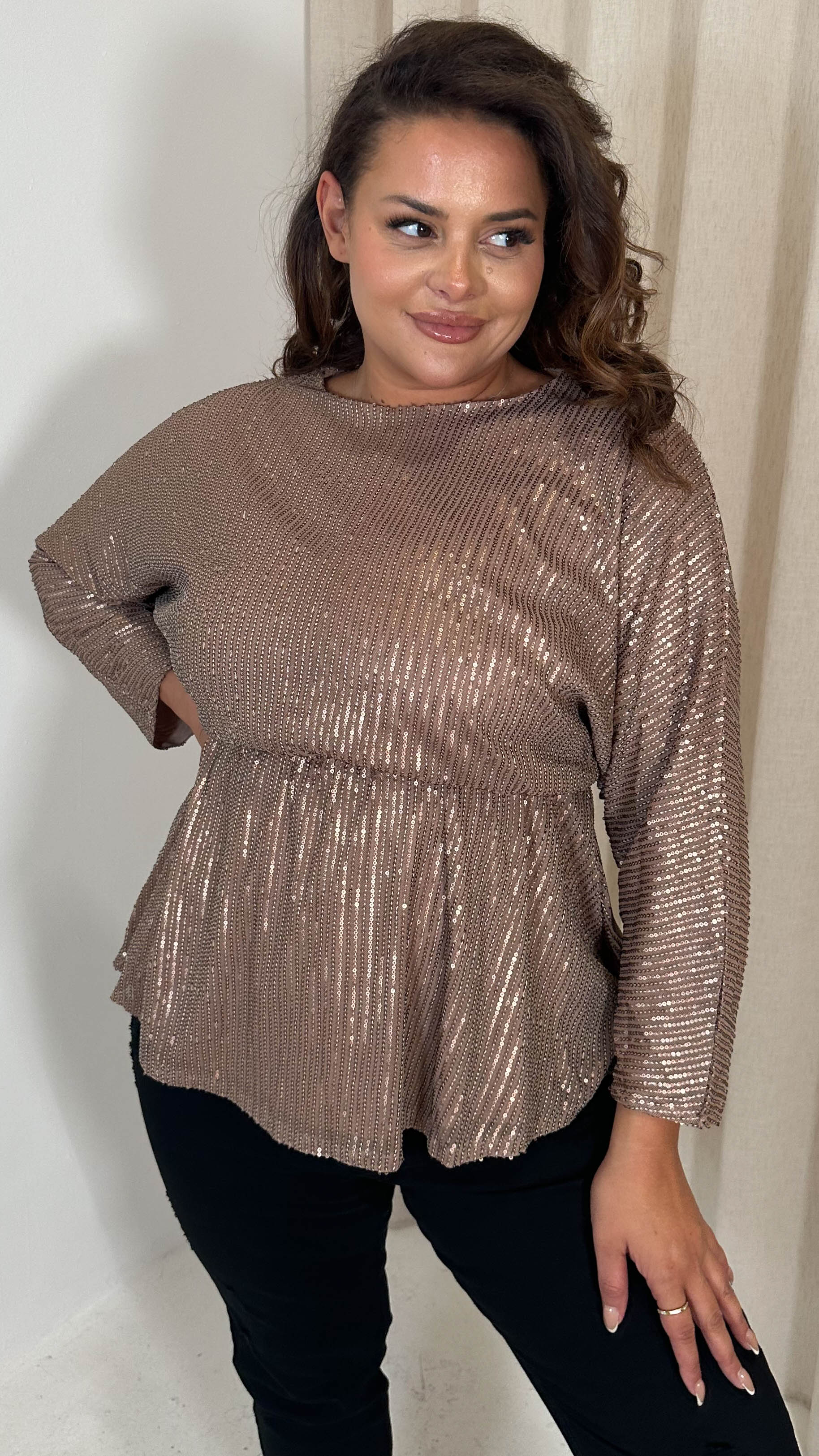 CurveWow Sequin Tunic Long Sleeve Top Copper - Image 2