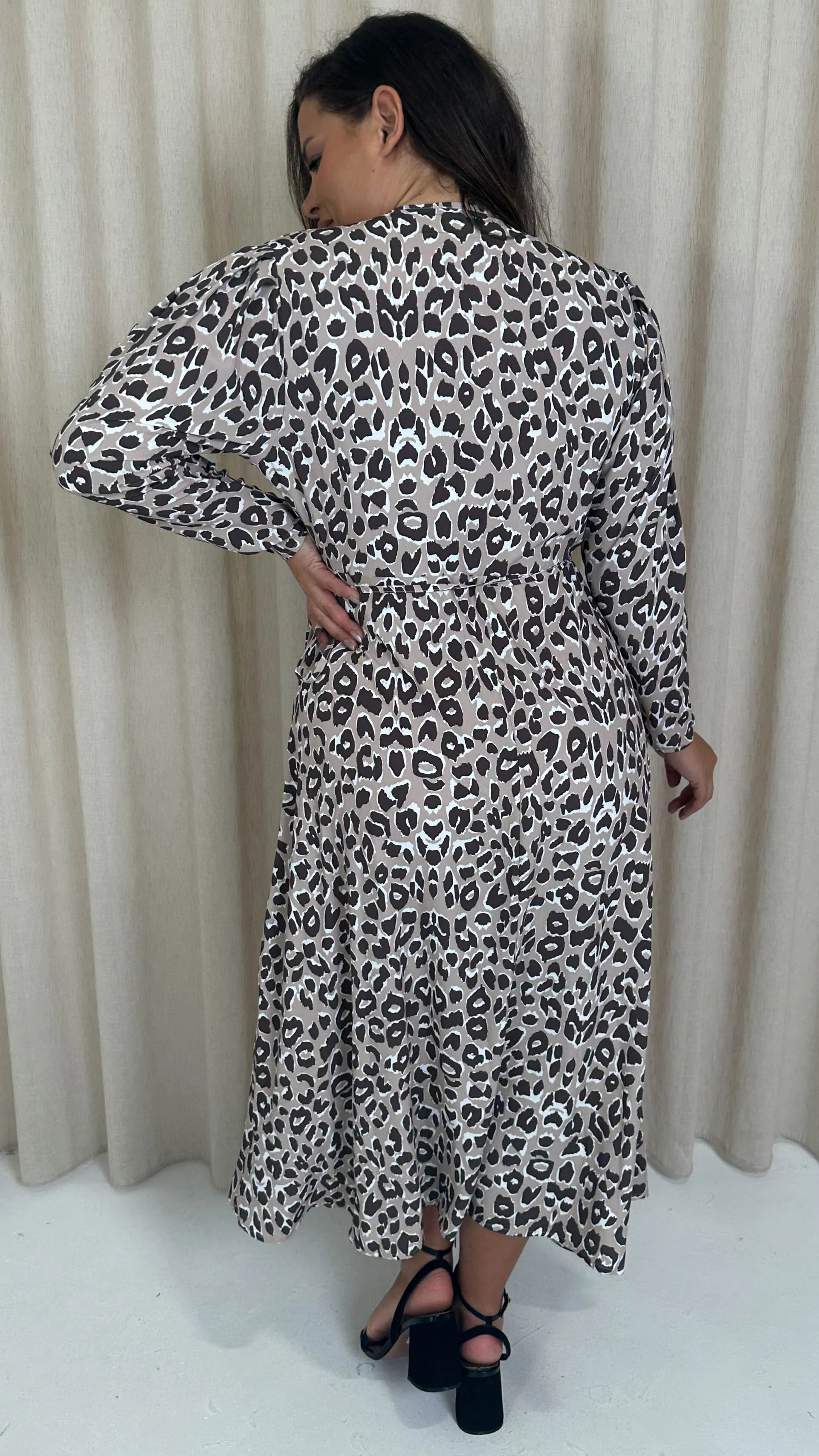 CurveWow Long Sleeve Wrap Dress Animal - Image 6