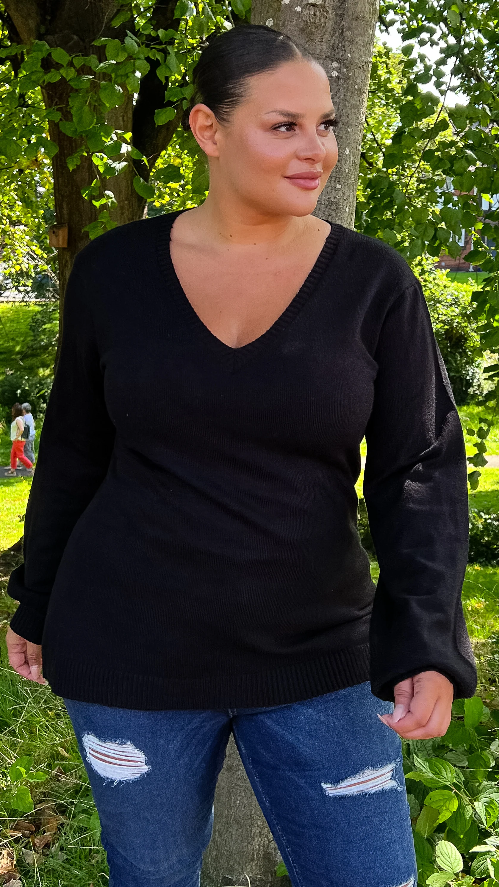 CurveWow Longline V Neck Jumper Black - Image 5