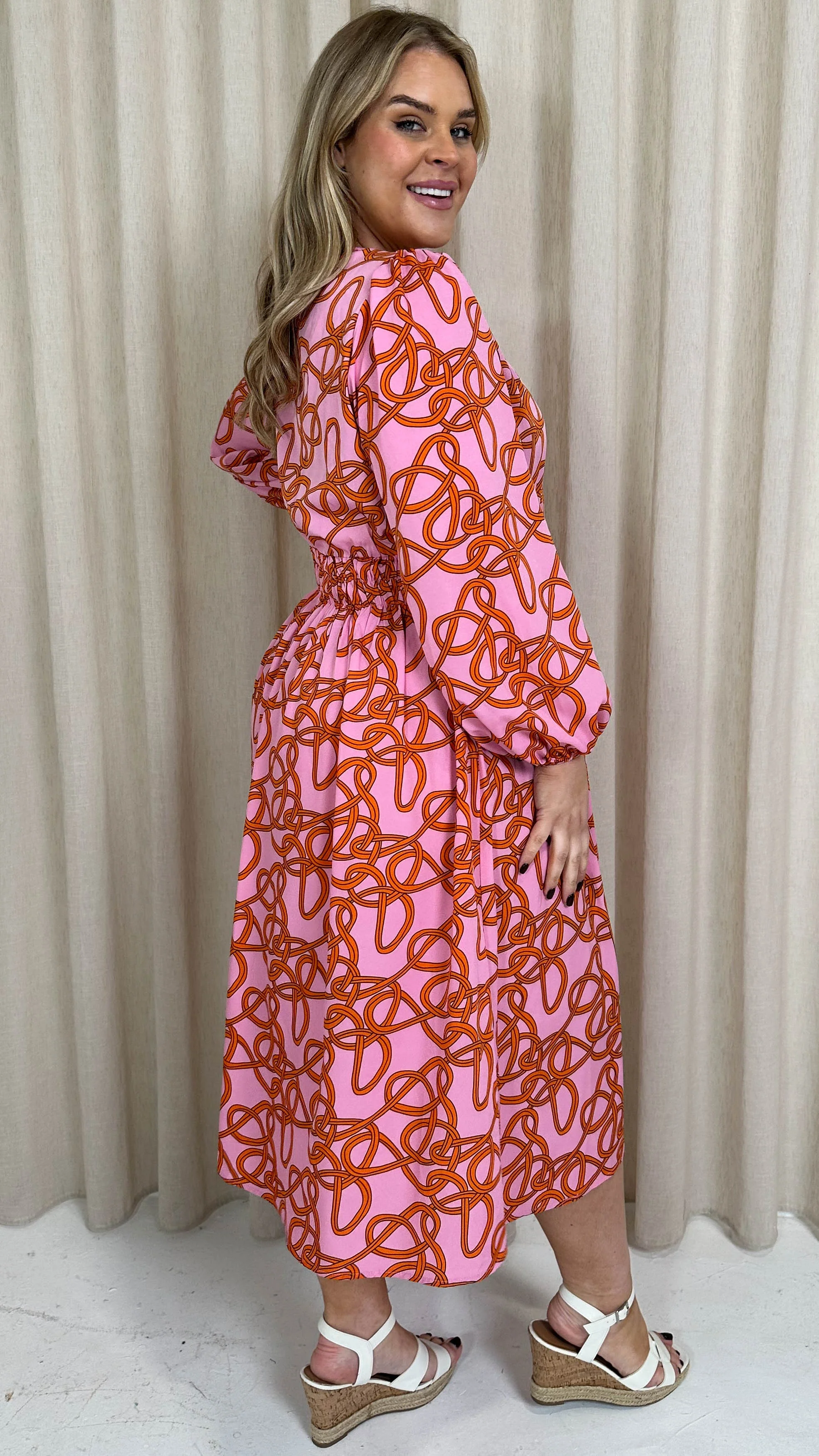CurveWow Keyhole Front Dress Pink Chain - Image 9