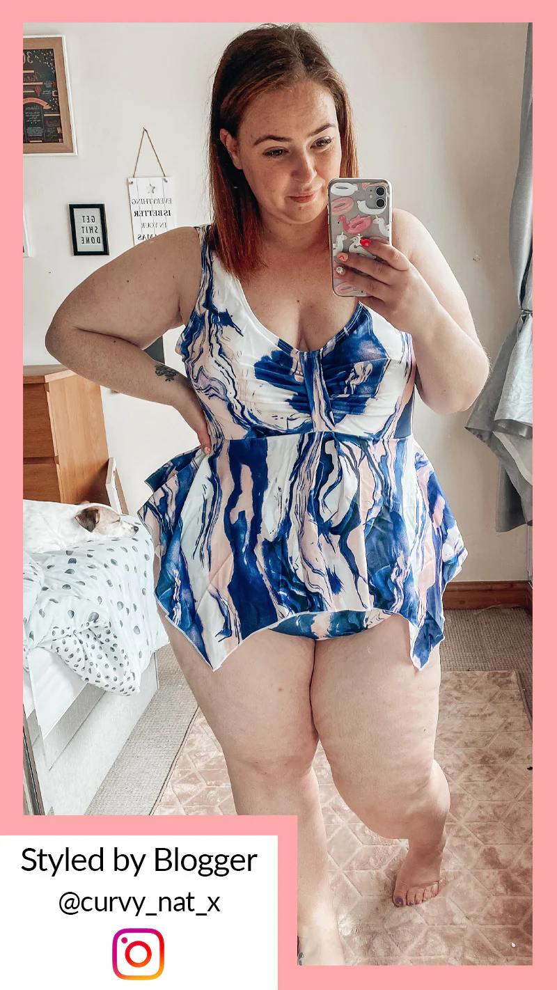 CurveWow Marble Print Swimsuit Blue