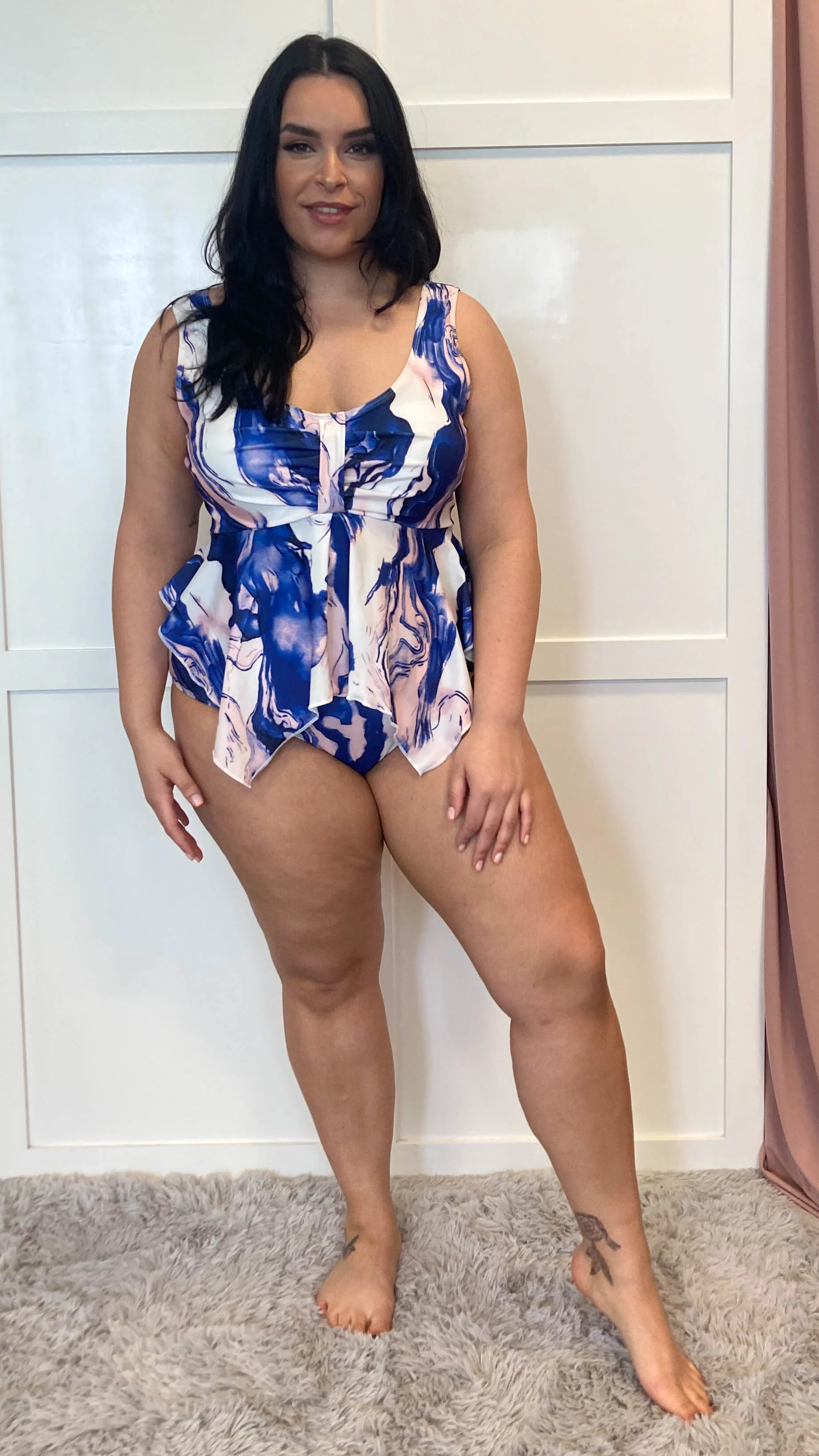 CurveWow Marble Print Swimsuit Blue - Image 2