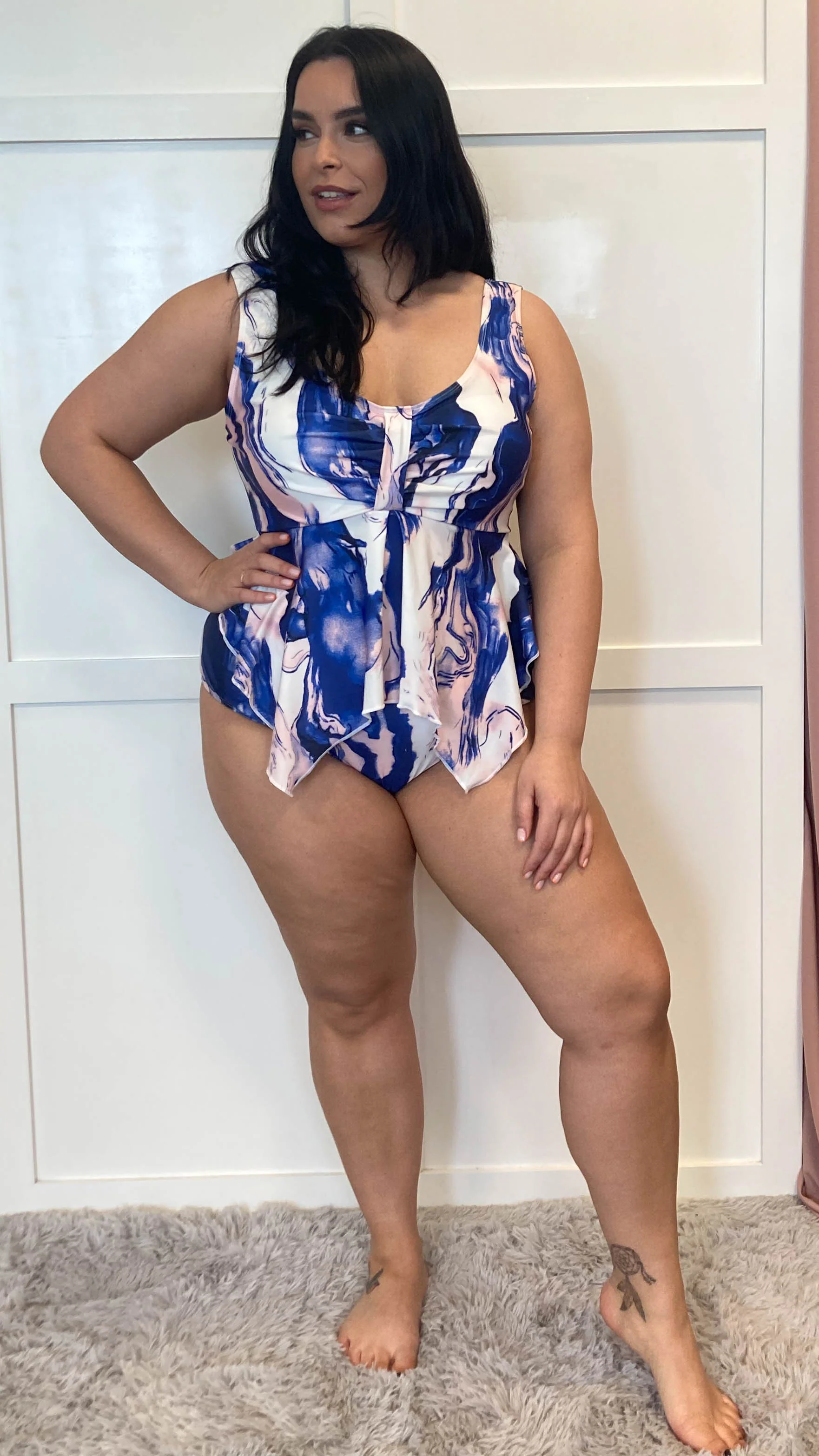 CurveWow Marble Print Swimsuit Blue - Image 3