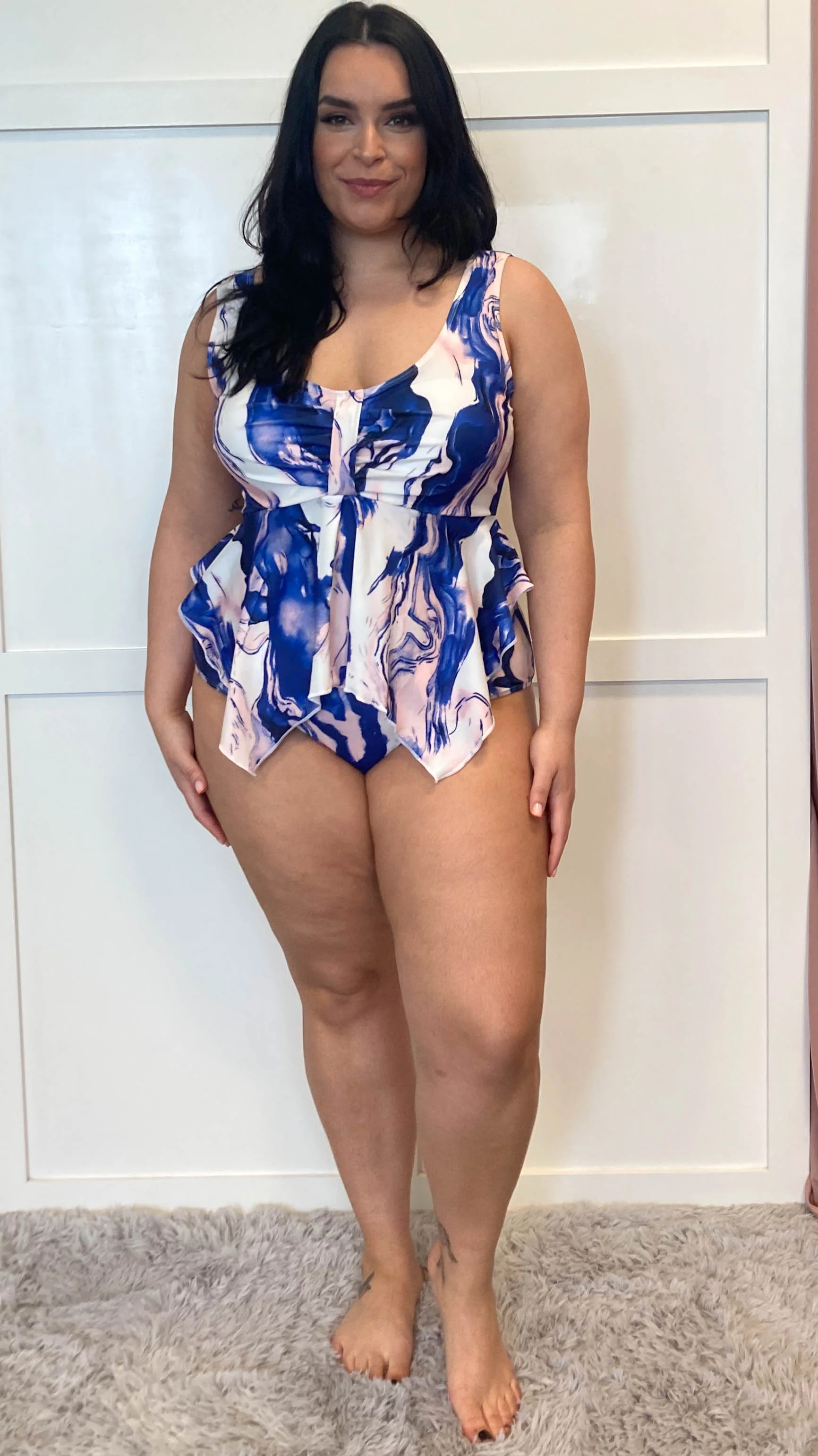 CurveWow Marble Print Swimsuit Blue - Image 4
