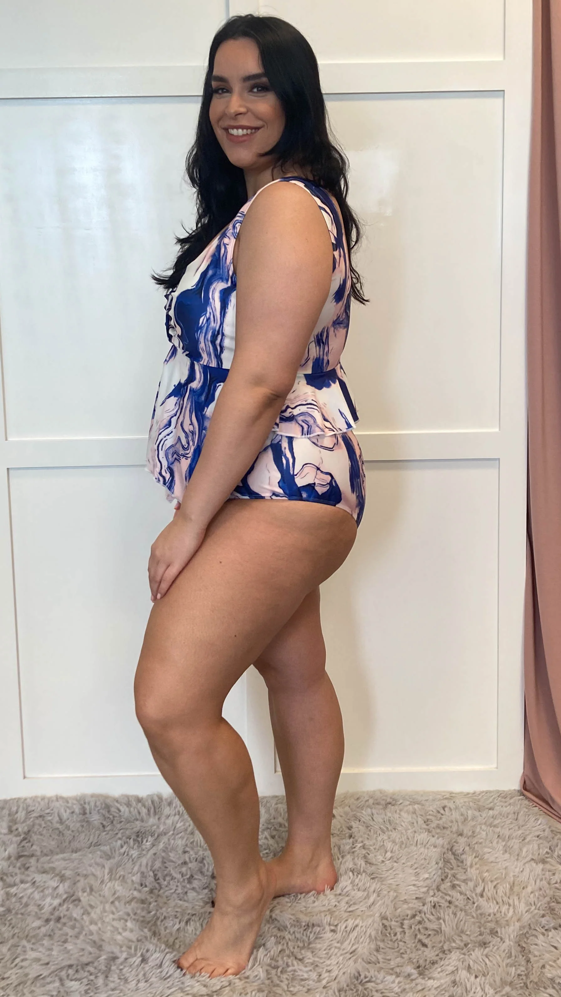 CurveWow Marble Print Swimsuit Blue - Image 5