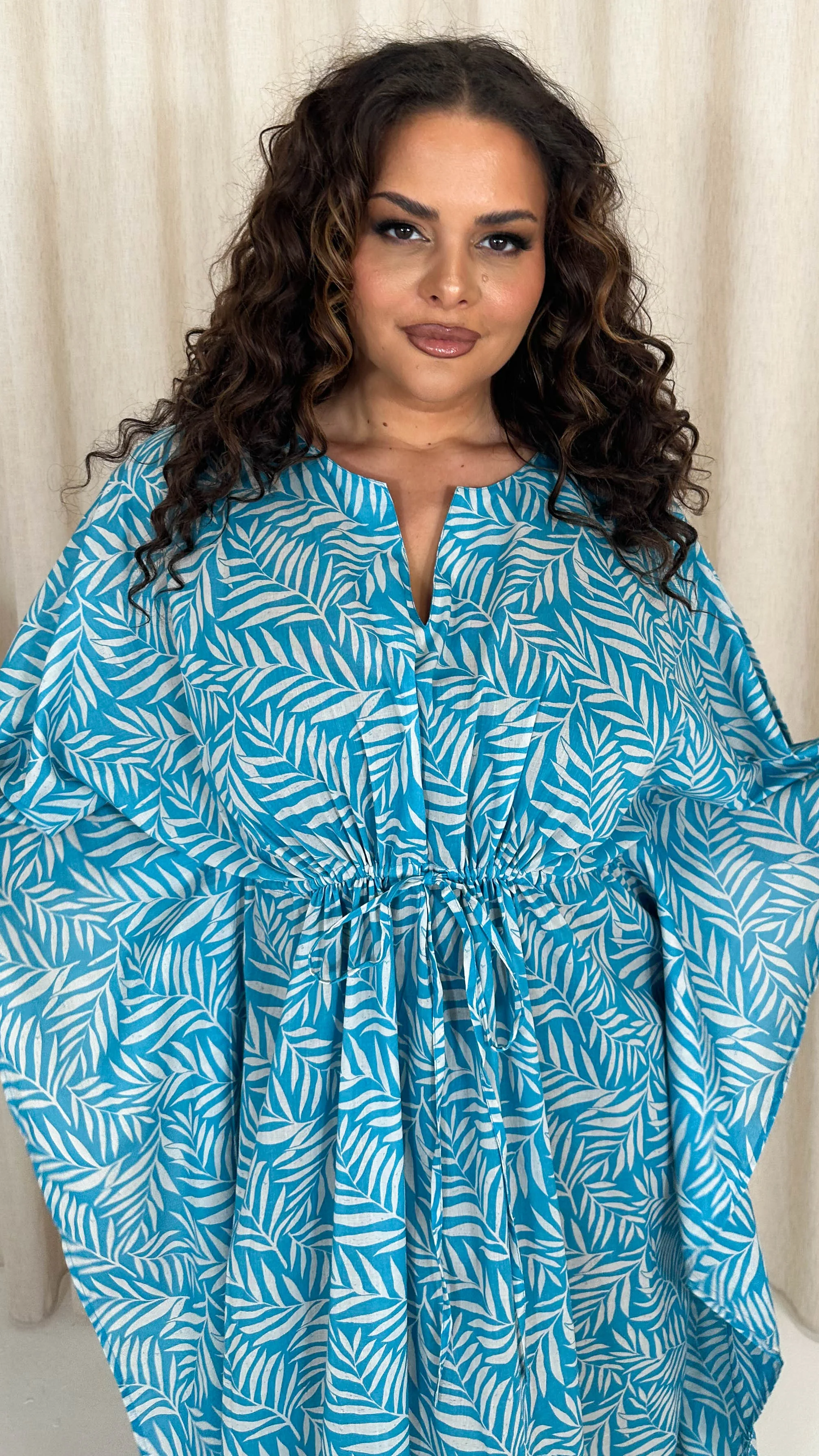 CurveWow Cotton Maxi Kaftan Blue Leaf - Image 2