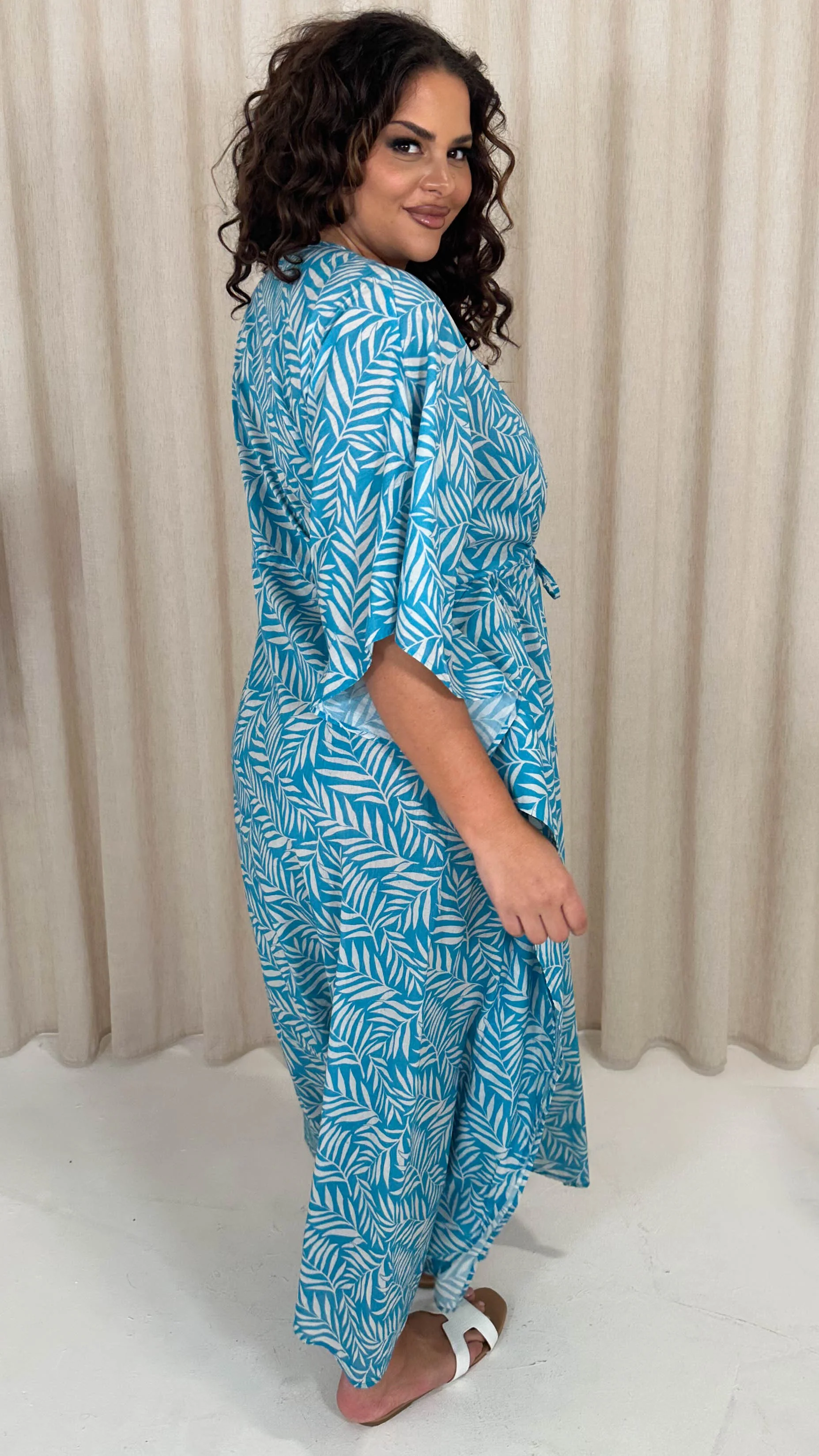 CurveWow Cotton Maxi Kaftan Blue Leaf - Image 7