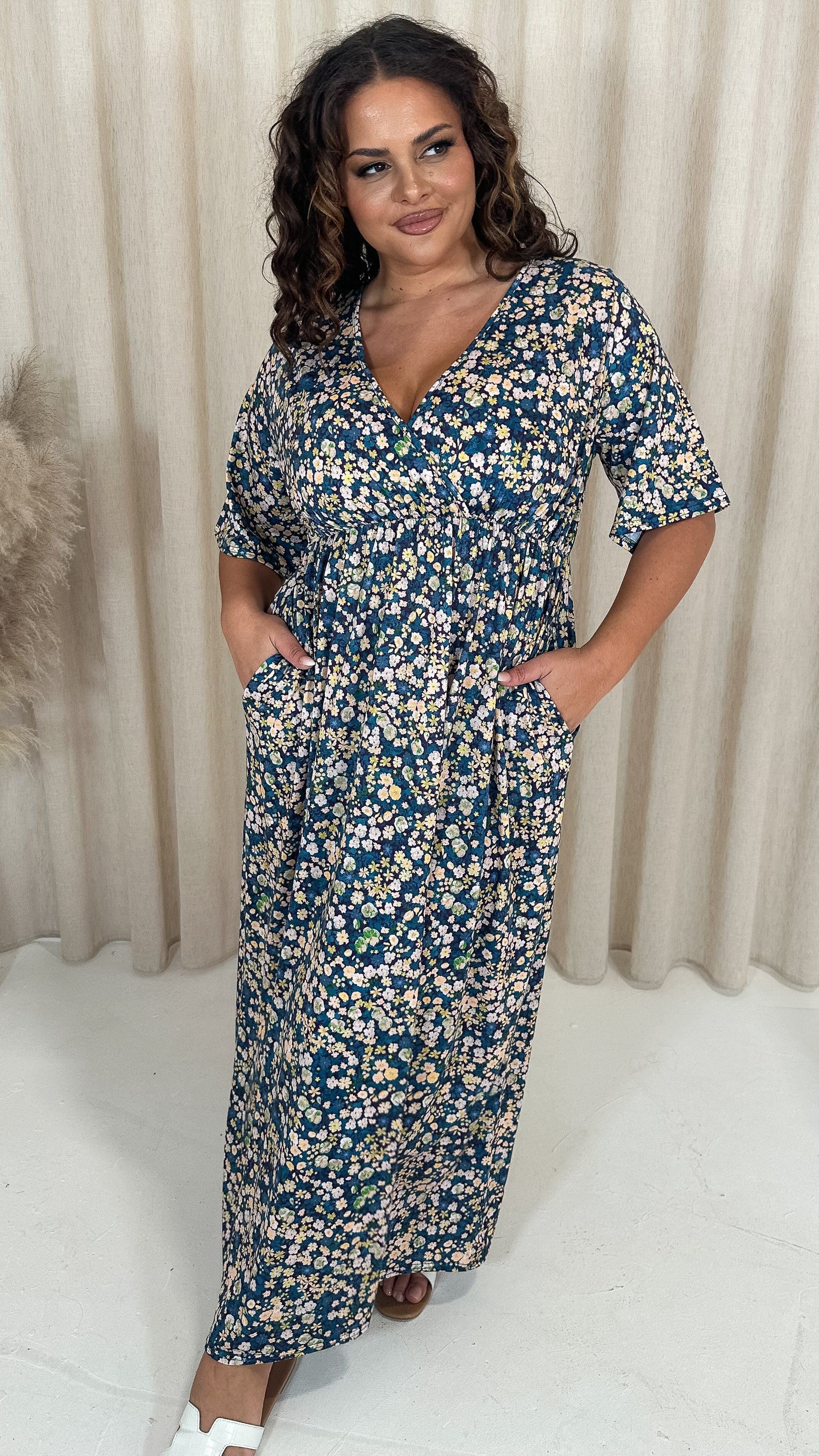 CurveWow Maxi Wrap Dress Blue Floral - Image 5