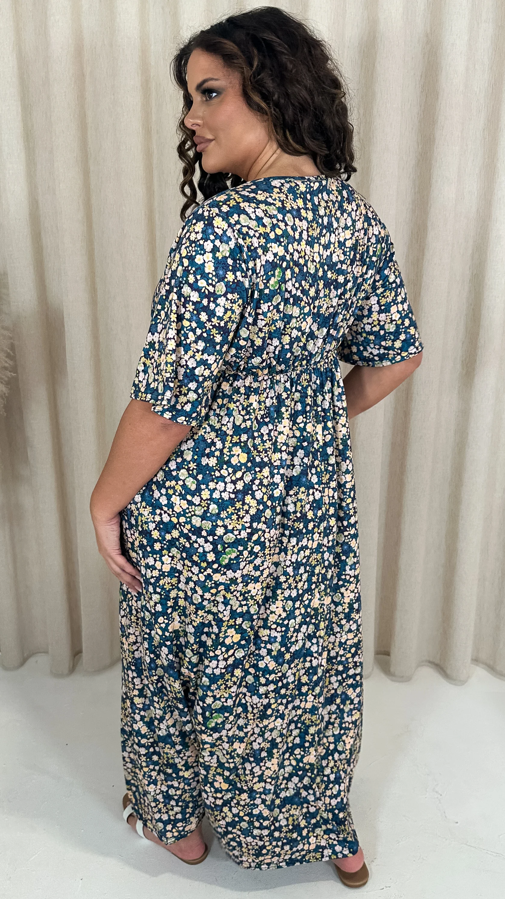 CurveWow Maxi Wrap Dress Blue Floral - Image 6