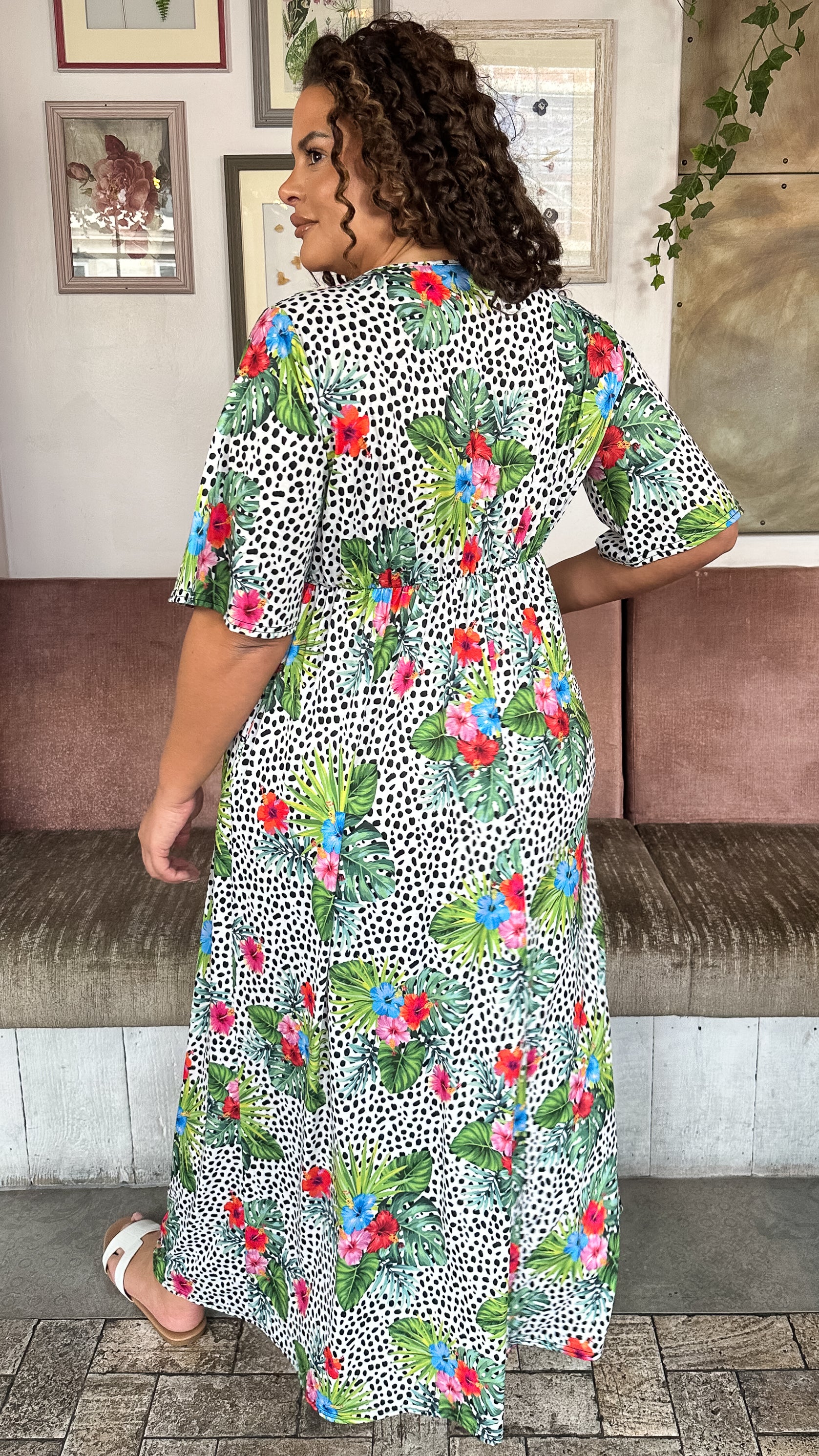 CurveWow Maxi Wrap Dress Spot/Palm - Image 7