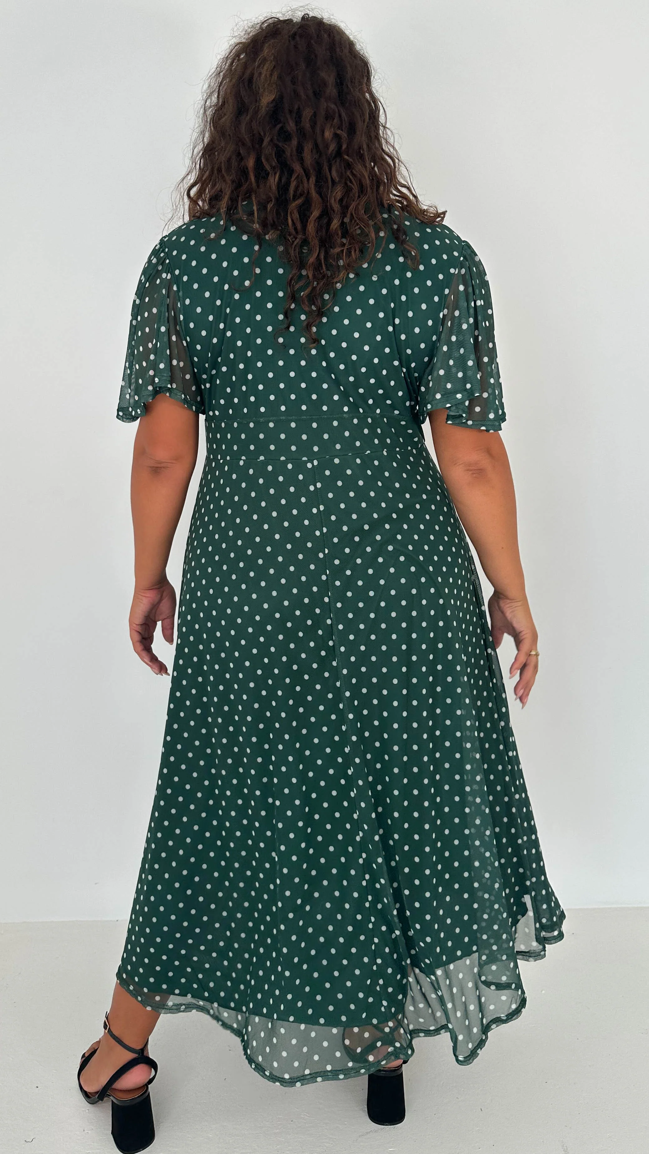 CurveWow Mesh Angel Sleeve Dress Green Spot - Image 10