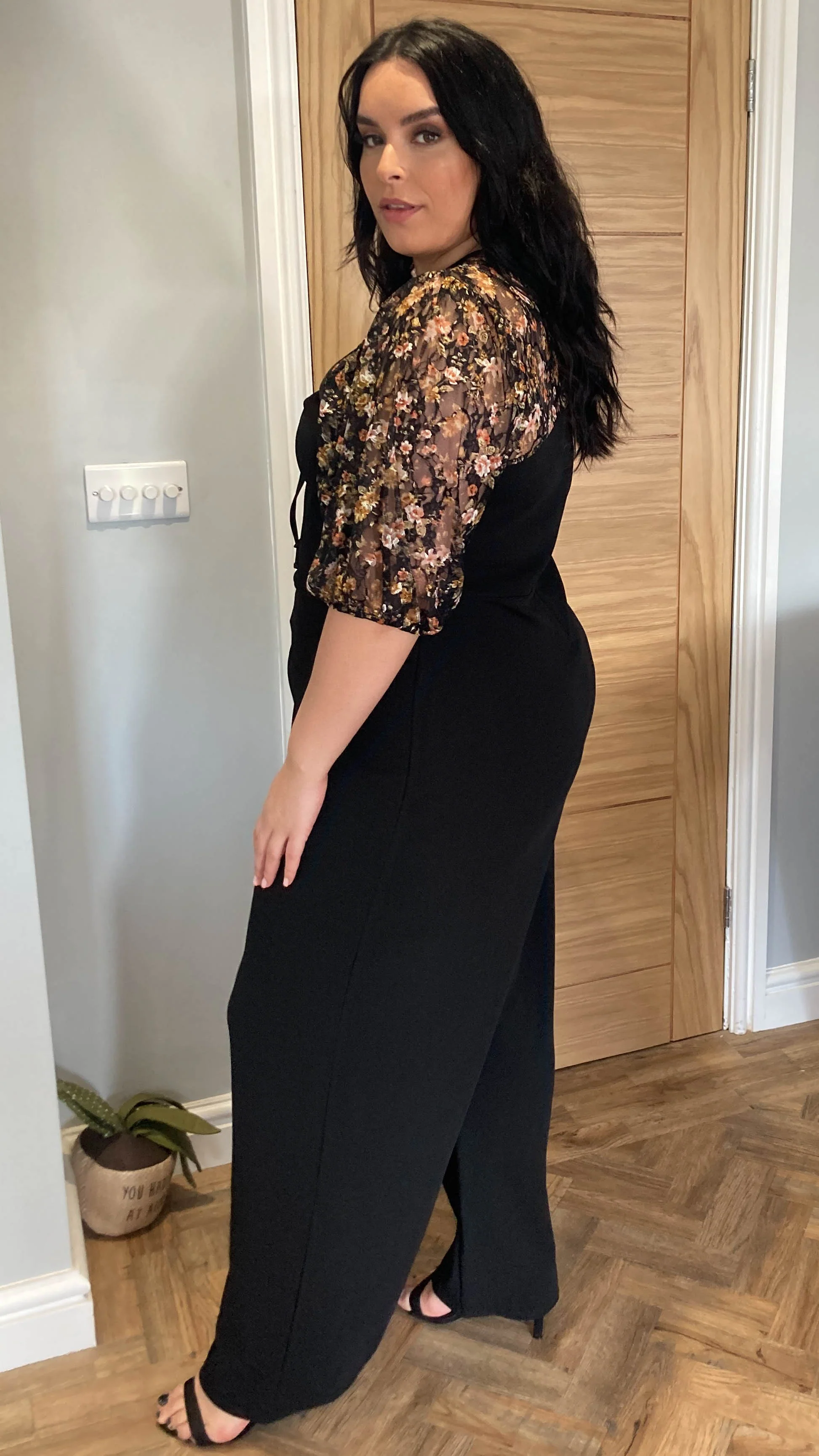 CurveWow Mesh Sleeve Jumpsuit Black - Image 3