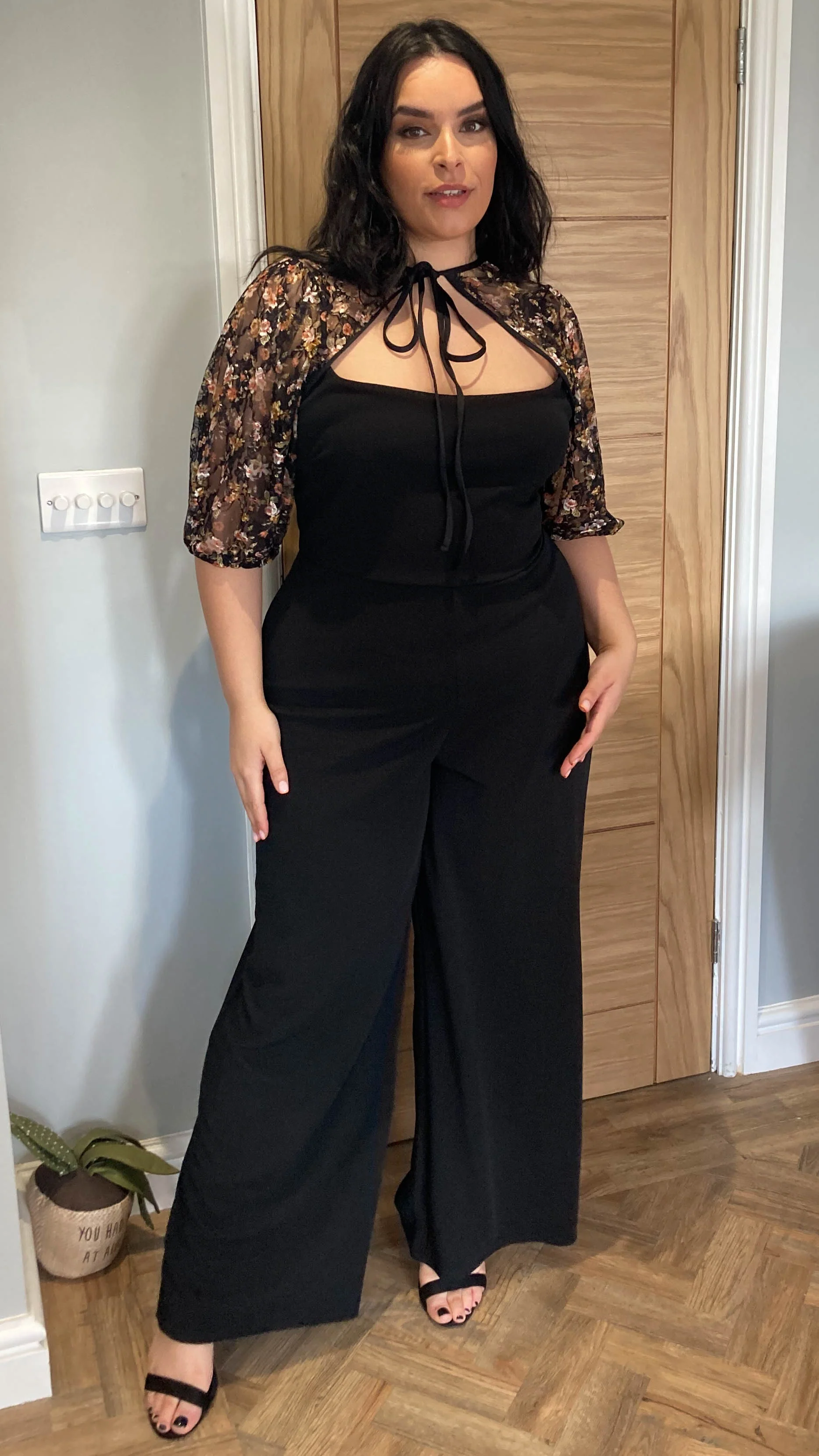 CurveWow Mesh Sleeve Jumpsuit Black - Image 4