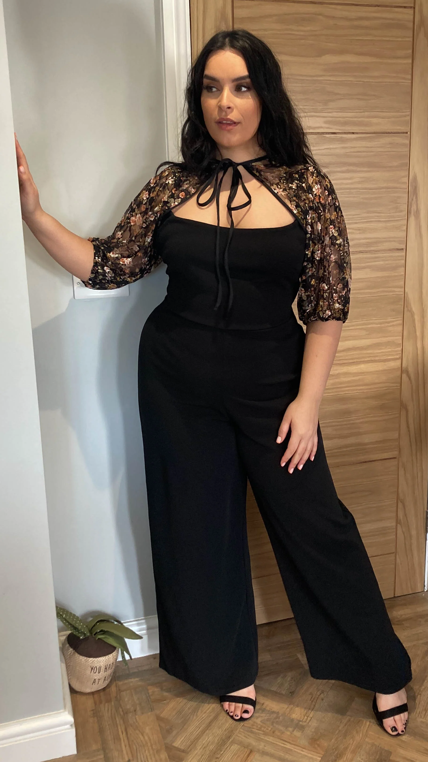 CurveWow Mesh Sleeve Jumpsuit Black - Image 5