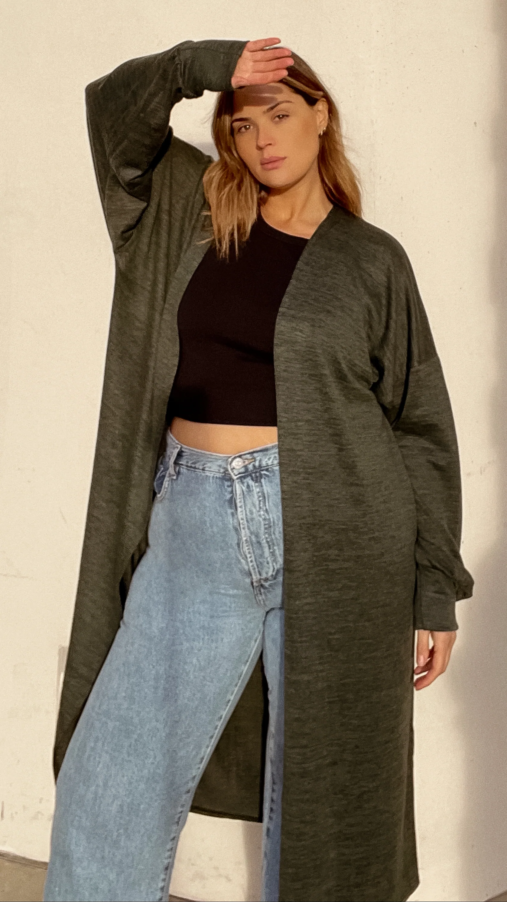 CurveWow Midi Cardigan Khaki
