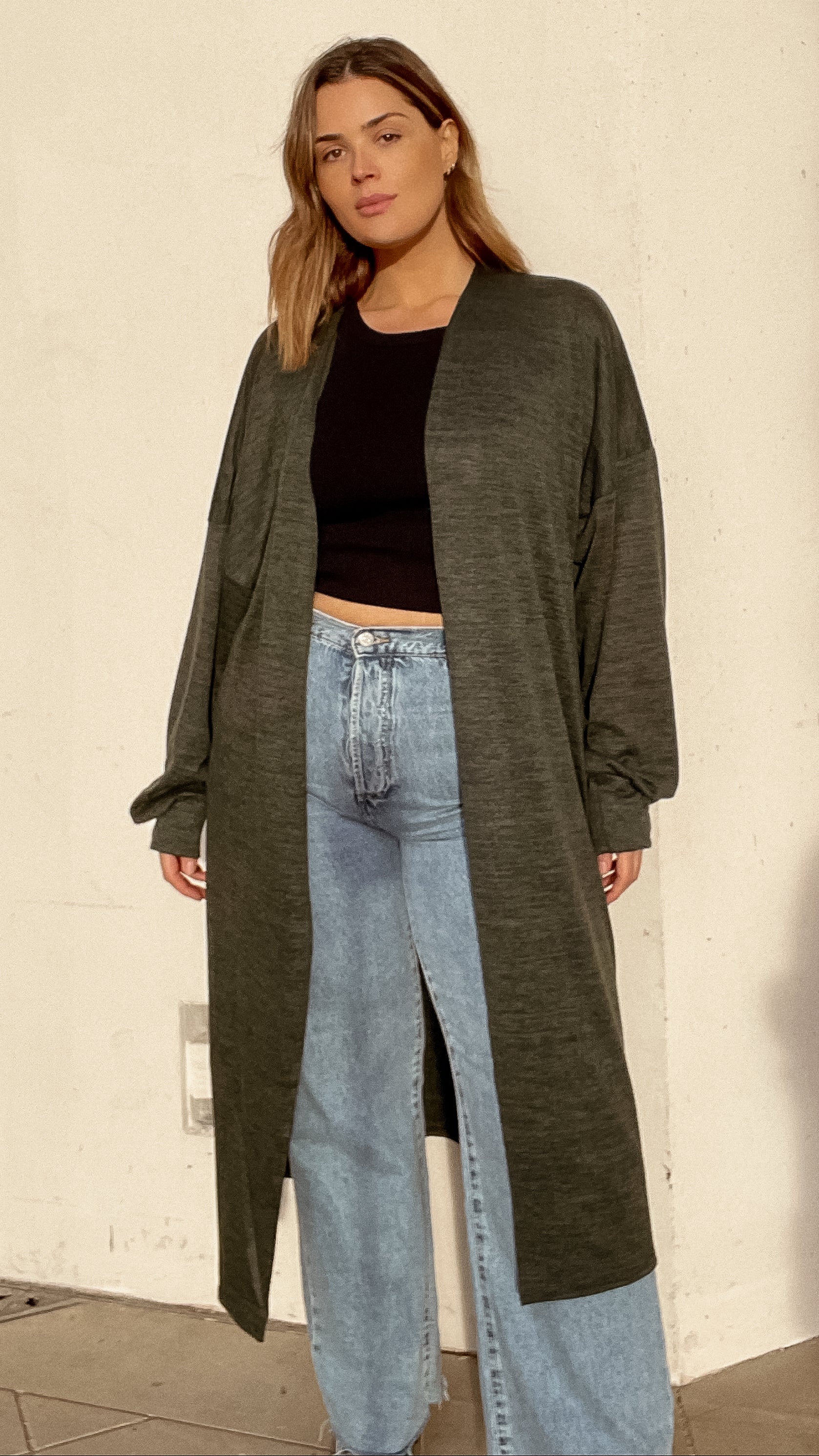 CurveWow Midi Cardigan Khaki - Image 3
