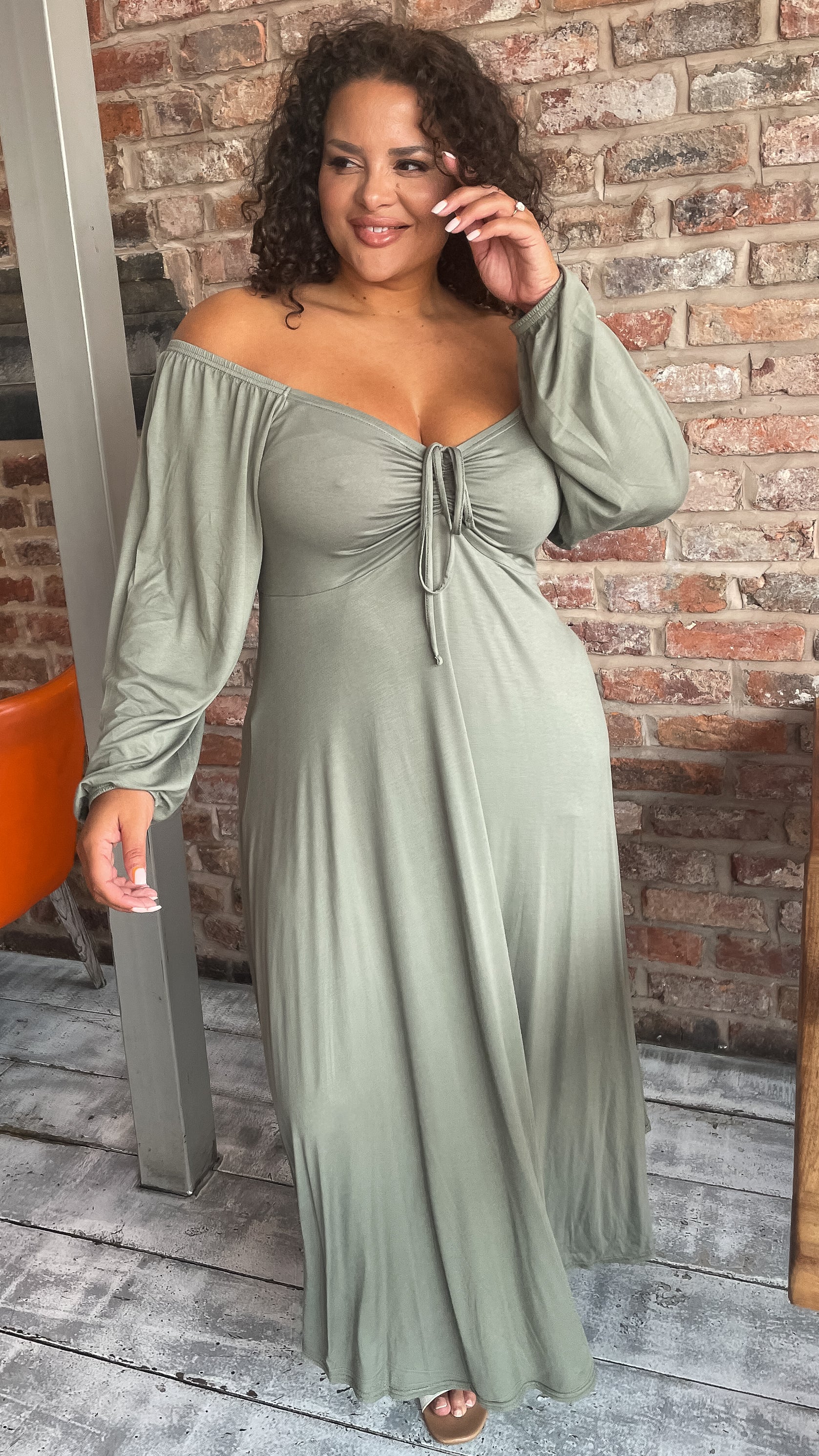 CurveWow Milkmaid Dress Khaki - Image 2