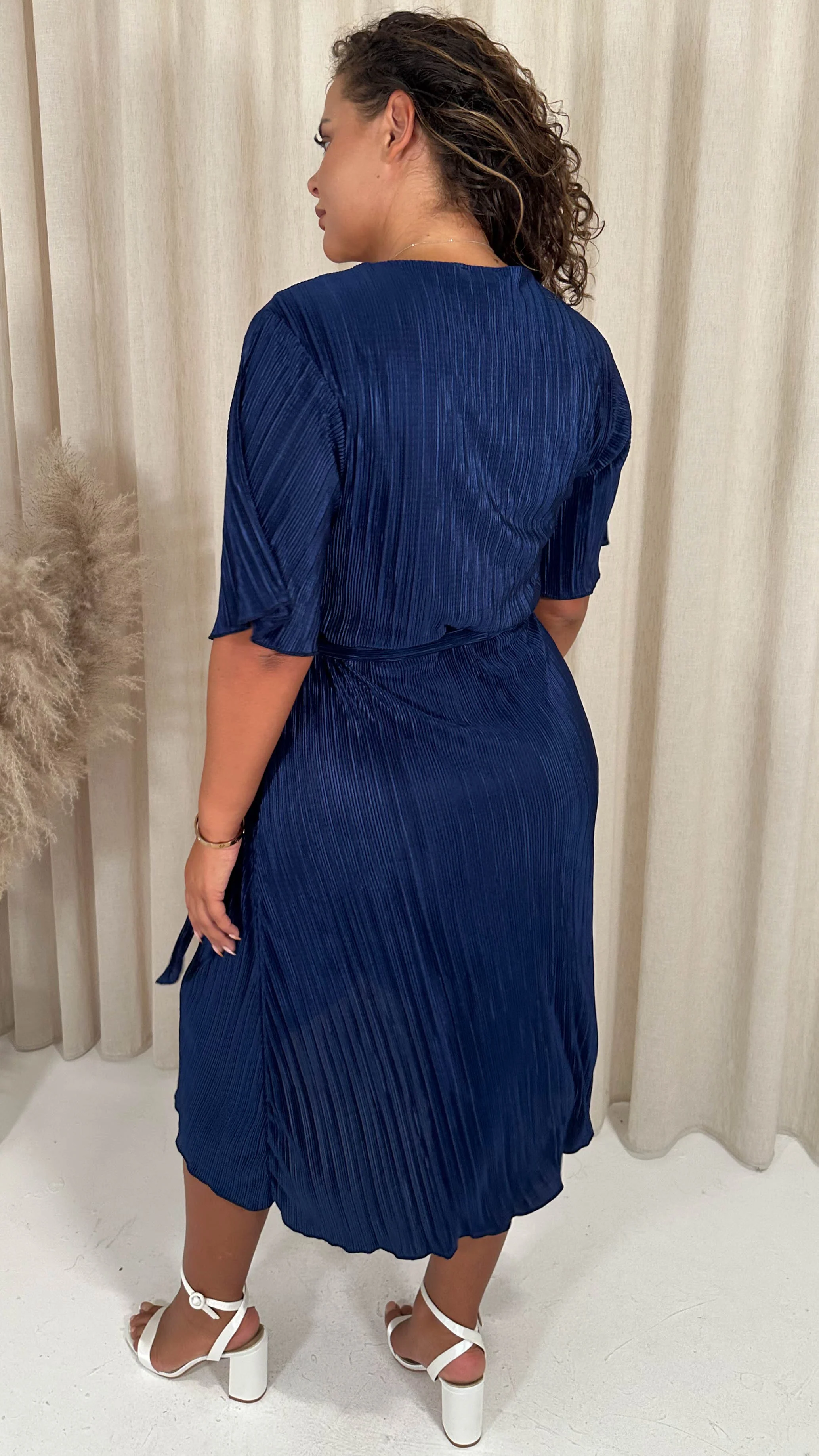 CurveWow Wrap Plisse Dress Navy - Image 8