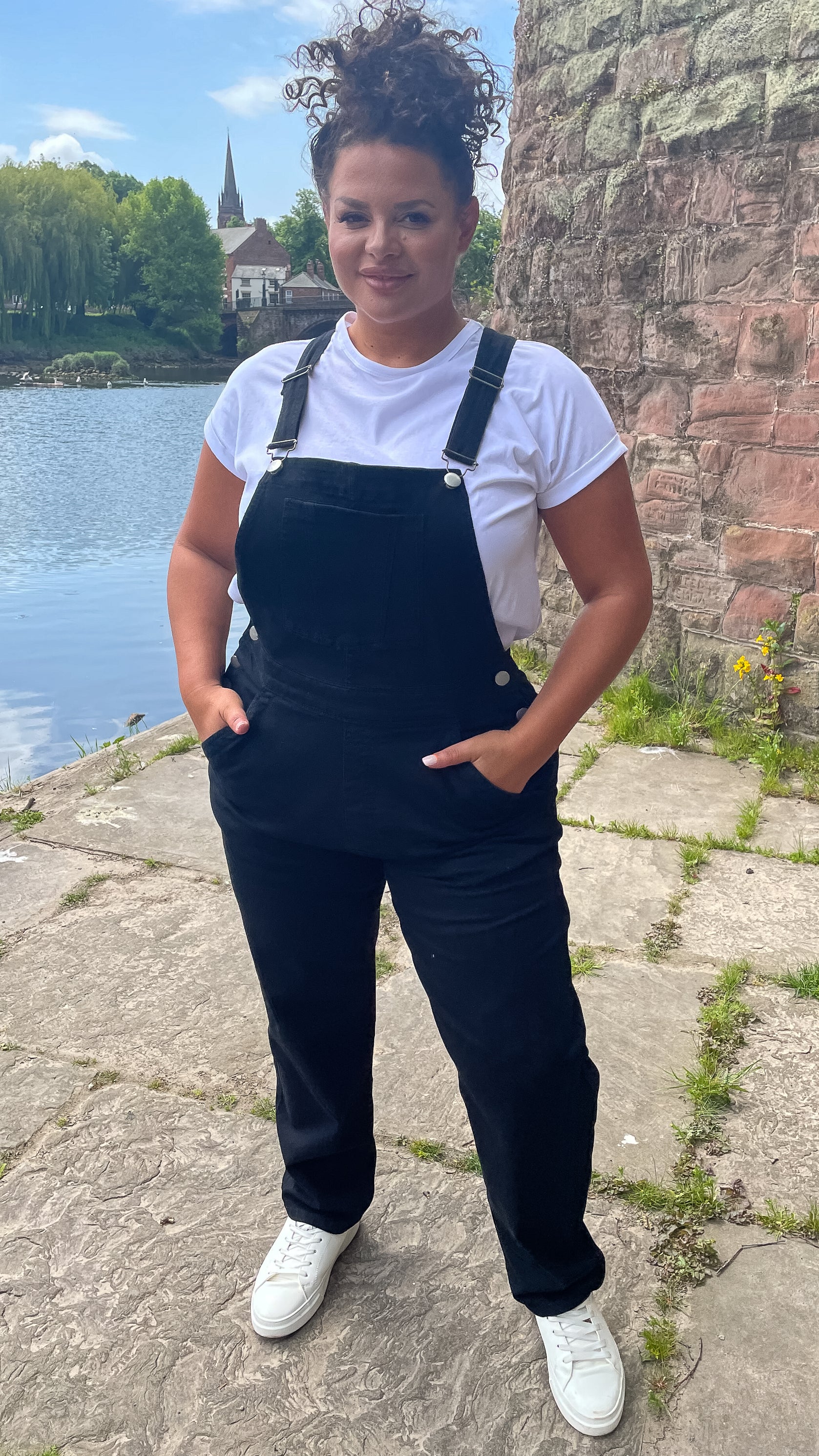 CurveWow Mom Style Denim Dungaree Black