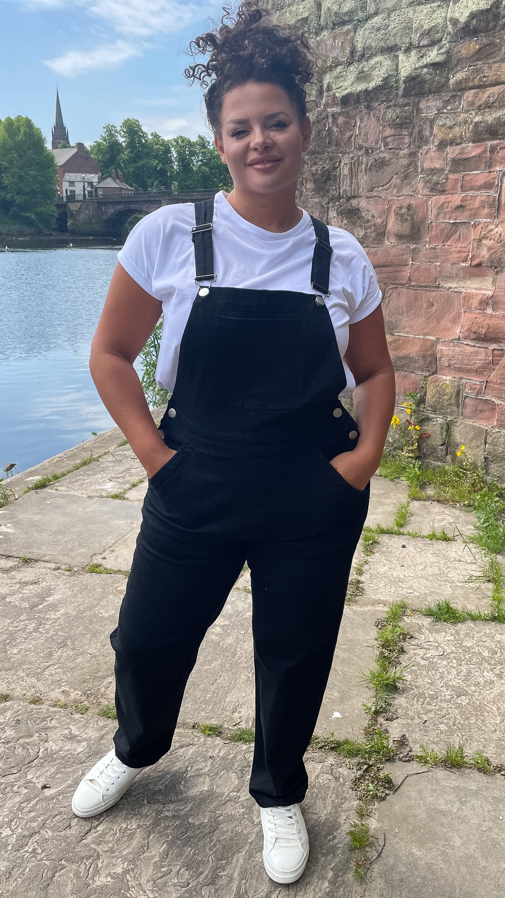 CurveWow Mom Style Denim Dungaree Black - Image 2
