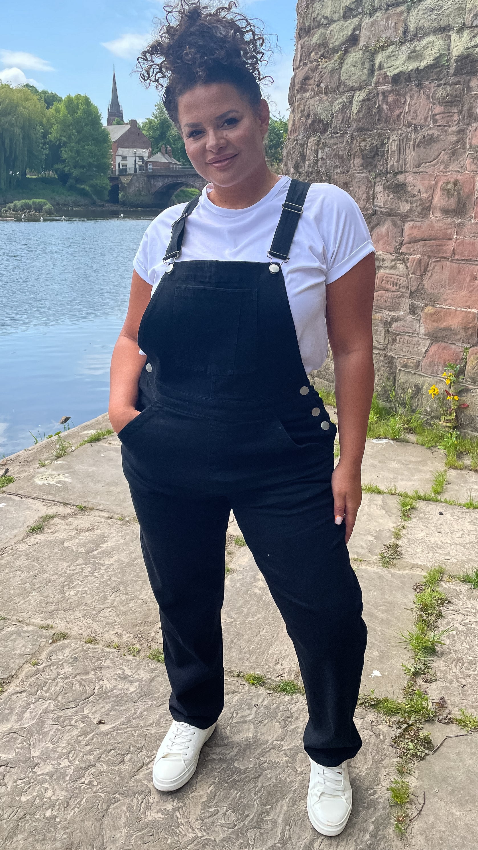 CurveWow Mom Style Denim Dungaree Black - Image 3