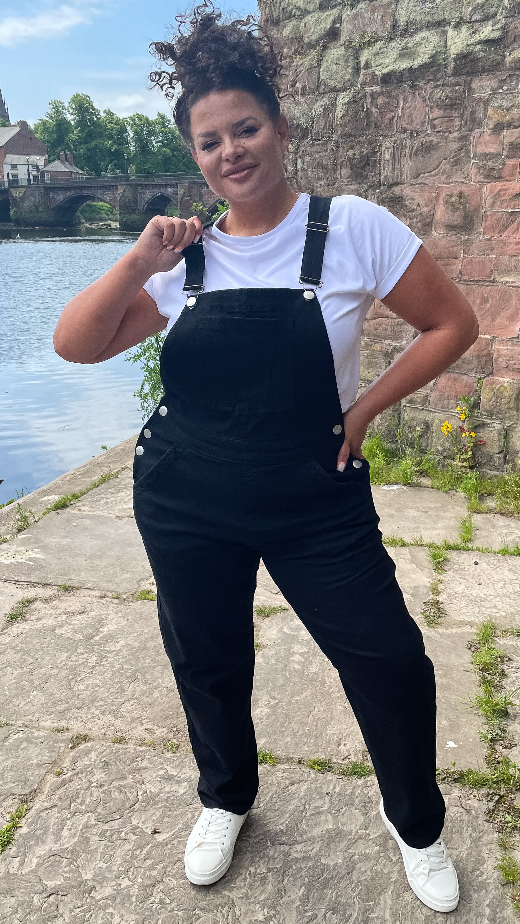 CurveWow Mom Style Denim Dungaree Black - Image 4