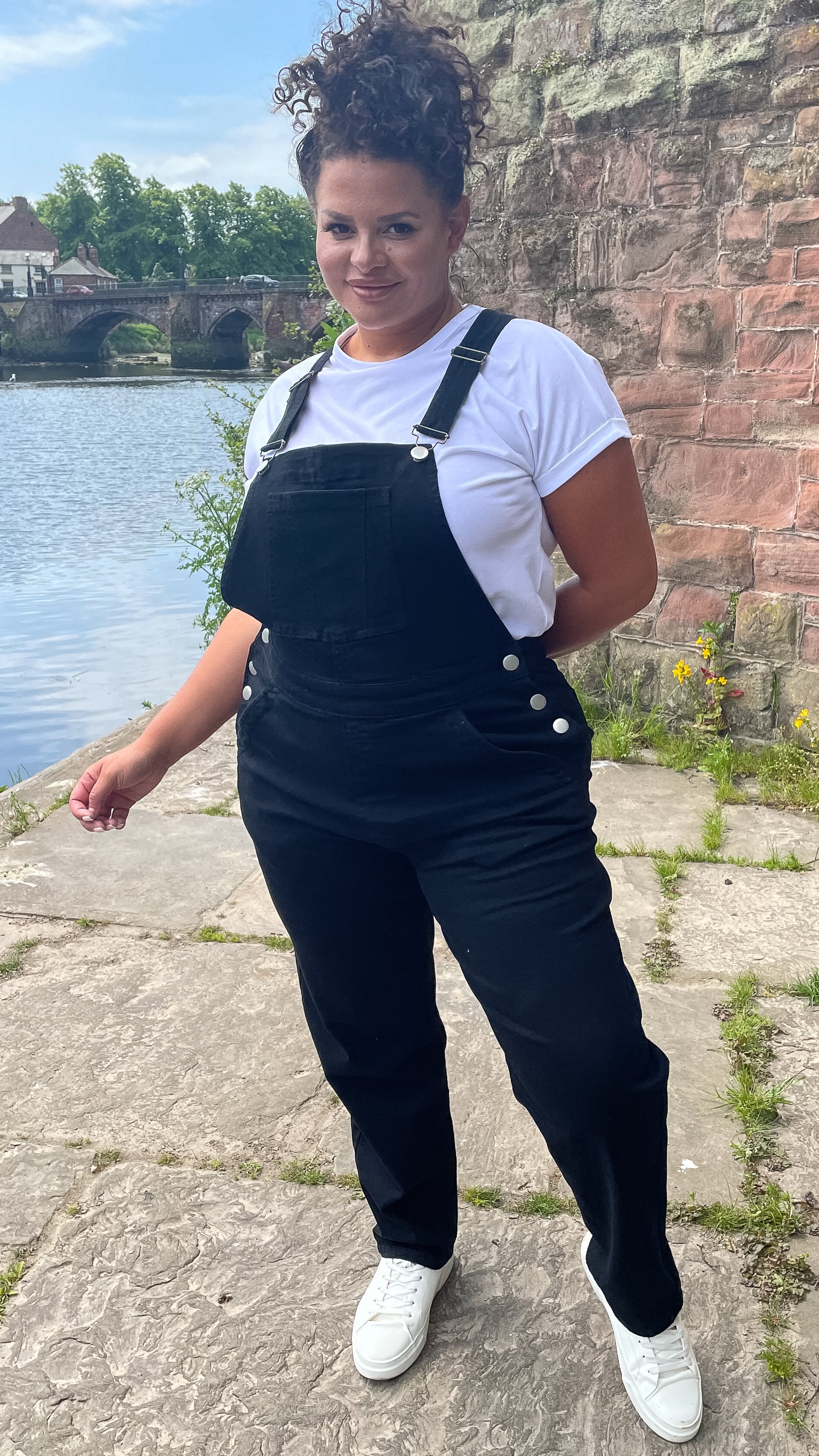CurveWow Mom Style Denim Dungaree Black - Image 5