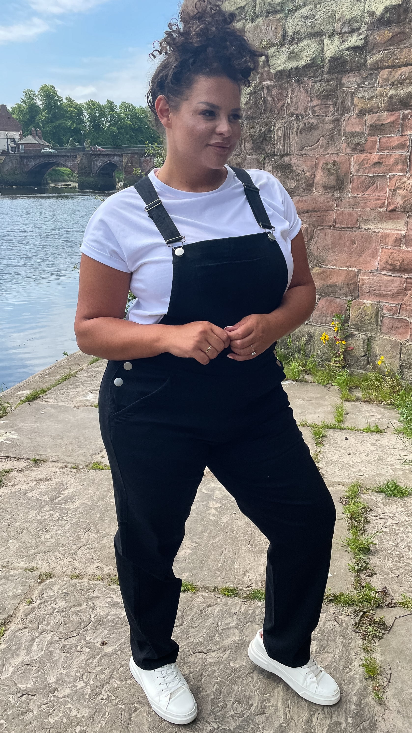 CurveWow Mom Style Denim Dungaree Black - Image 6