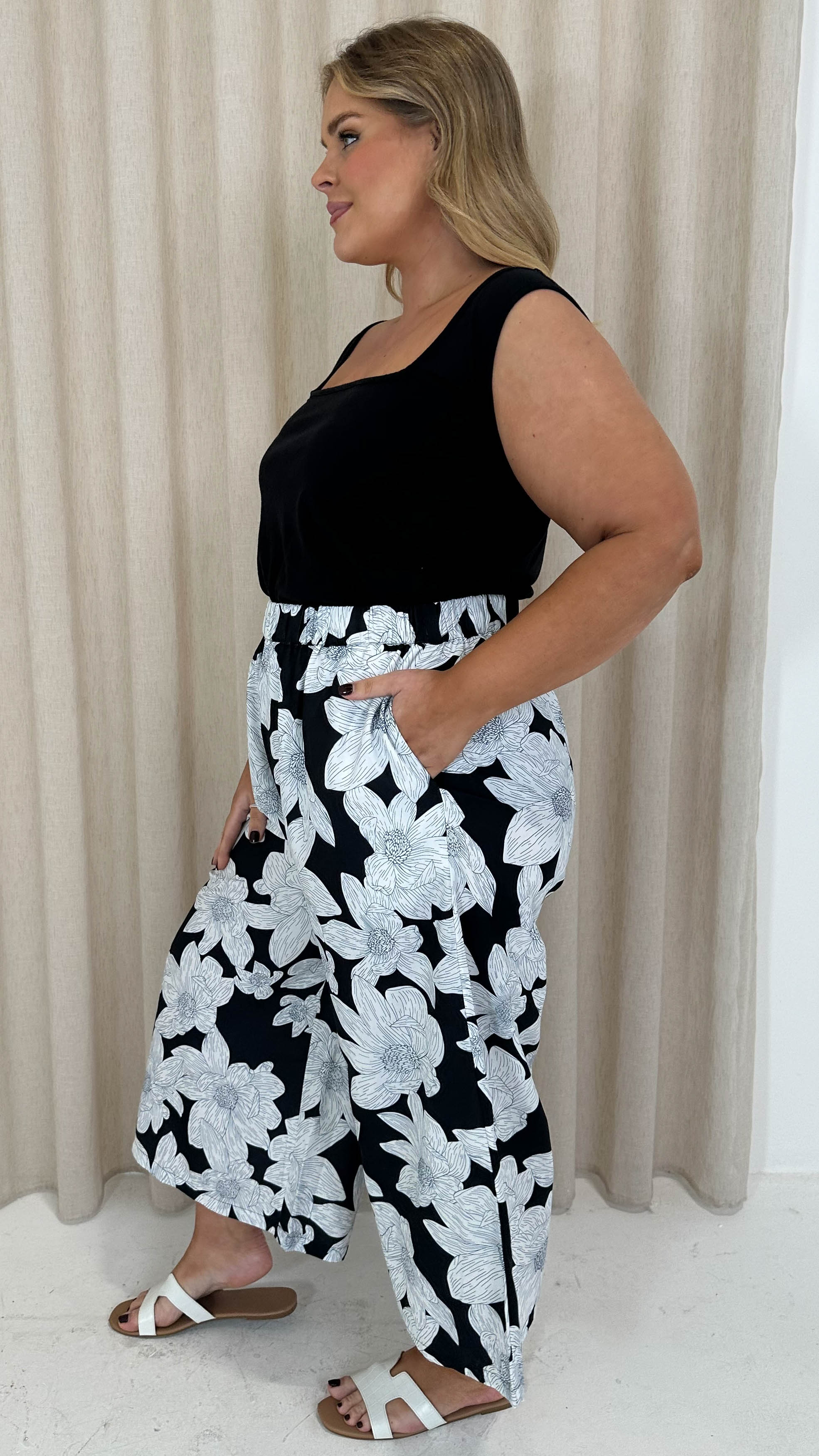 CurveWow Mono Printed Wide Leg Trouser Floral - Image 6
