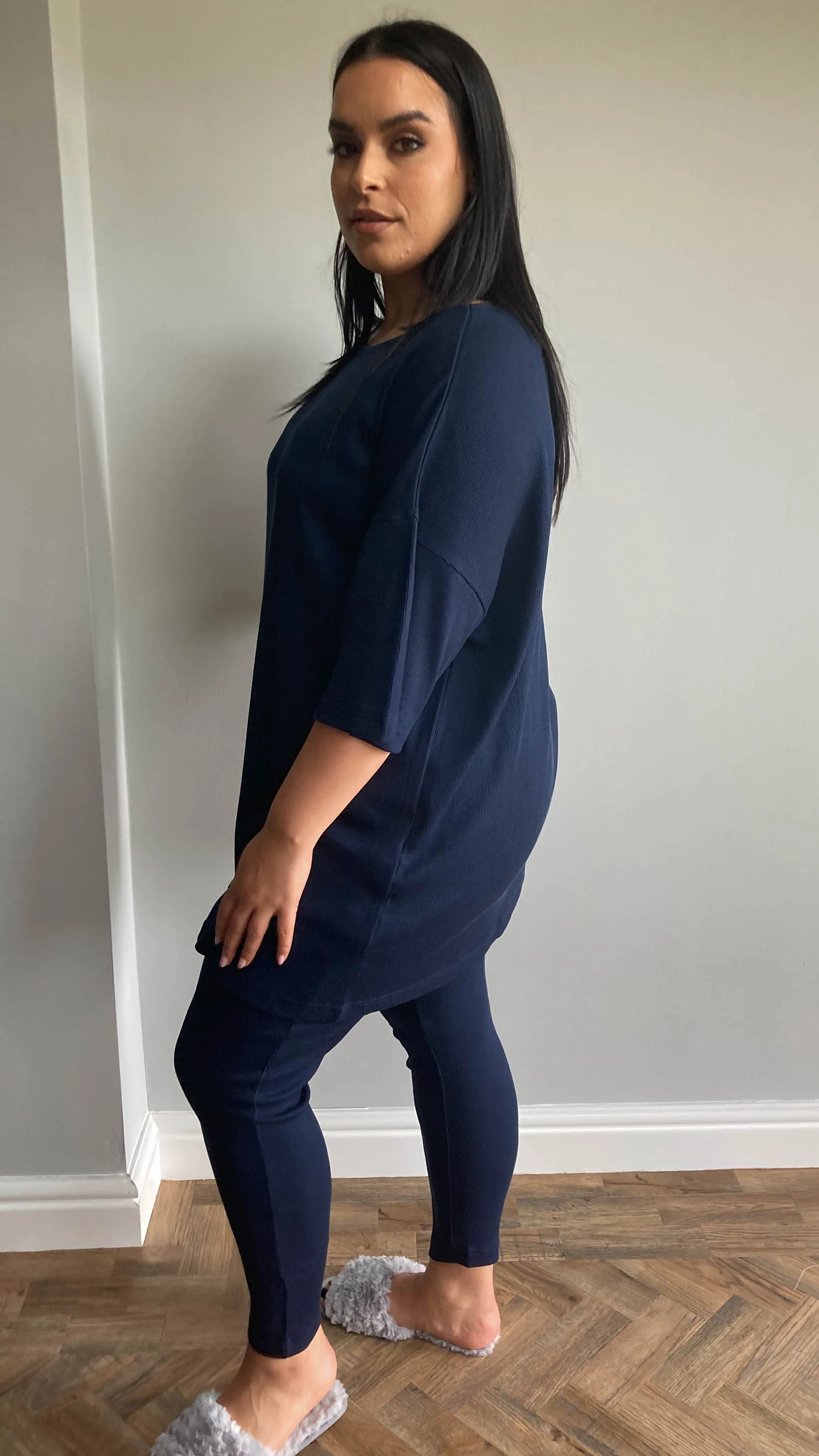 CurveWow Navy Ribbed Lounge Set - Image 7