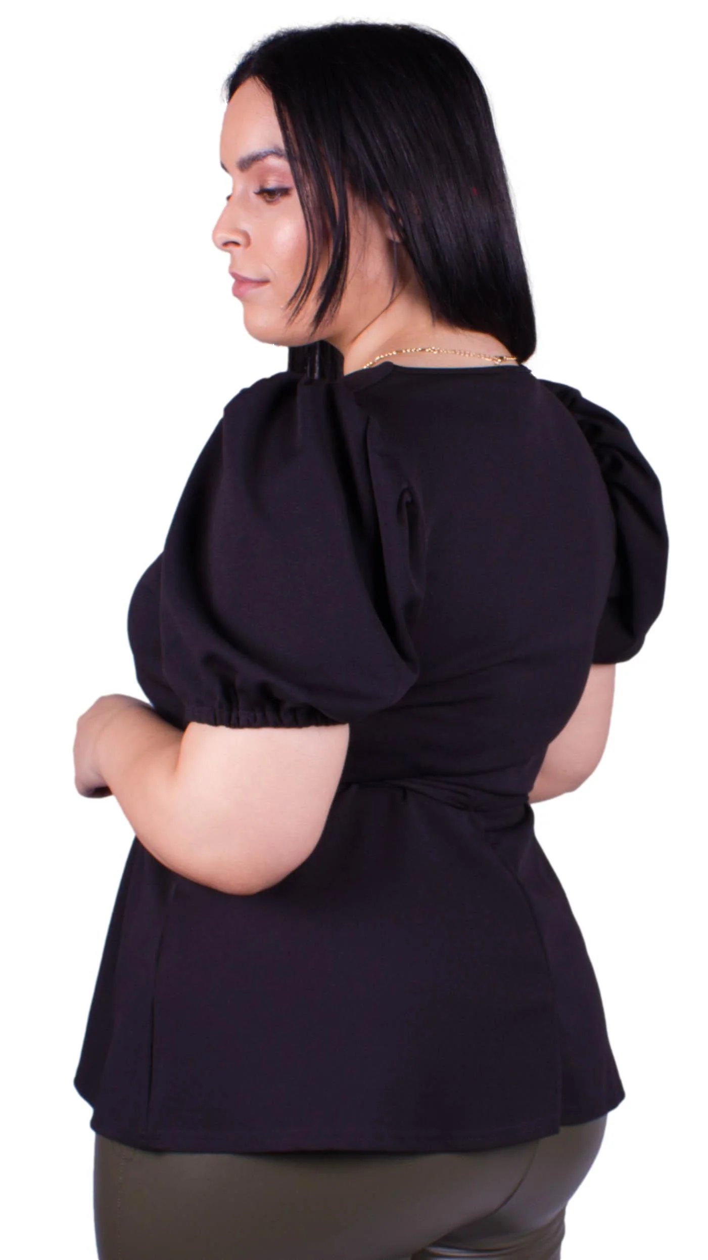 CurveWow Notch Neck Peplum Top Black - Image 6