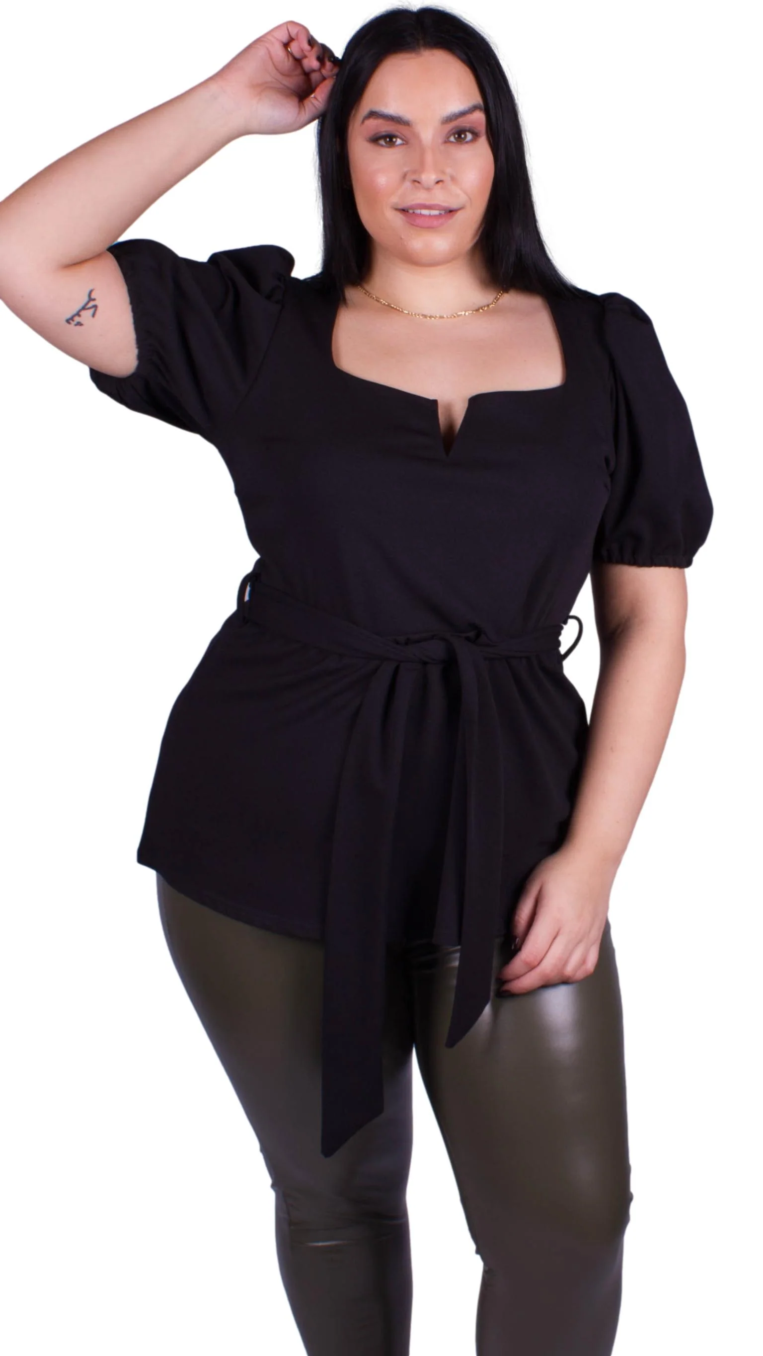 CurveWow Notch Neck Peplum Top Black - Image 8