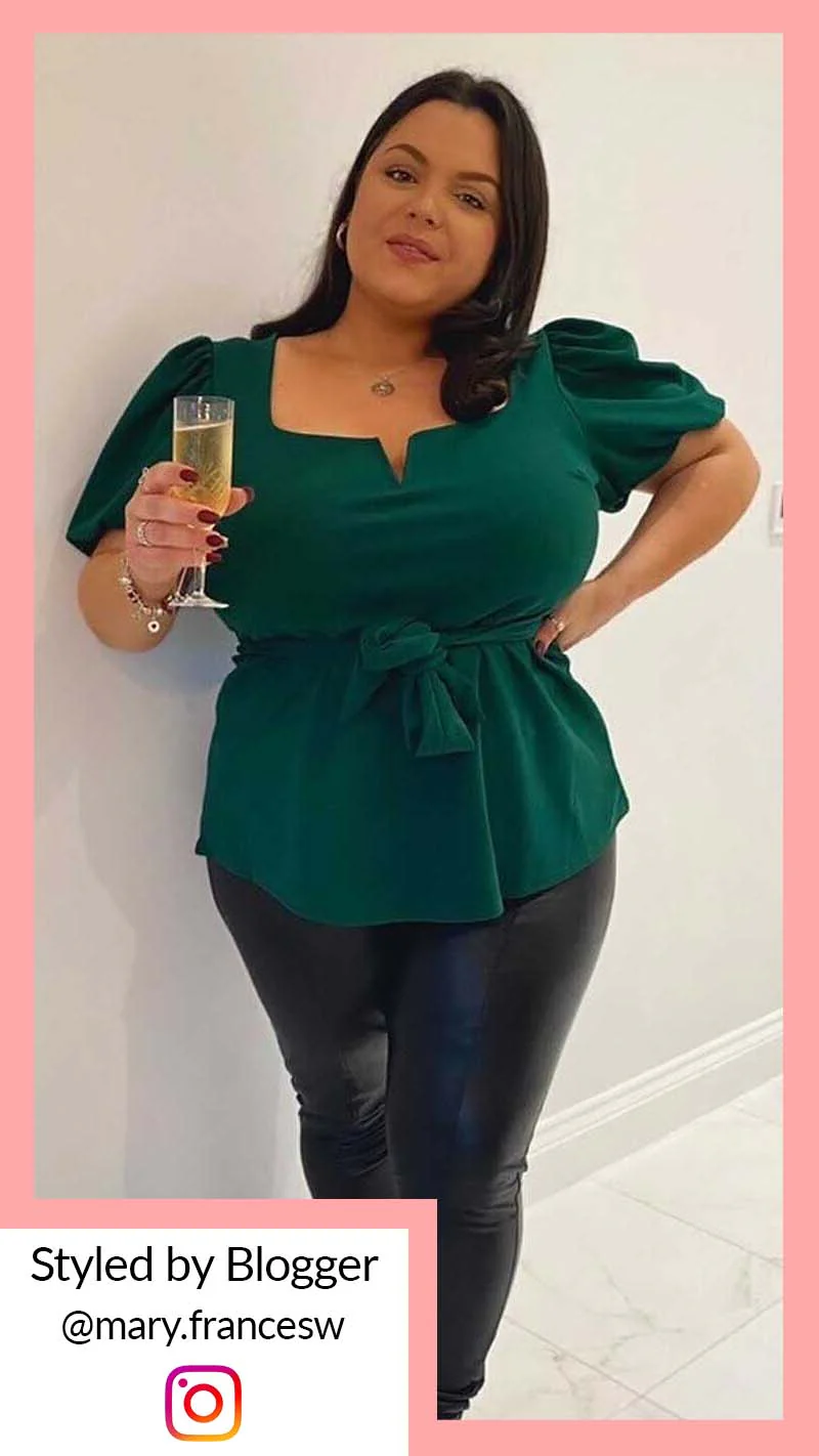 CurveWow Notch Neck Peplum Top Green