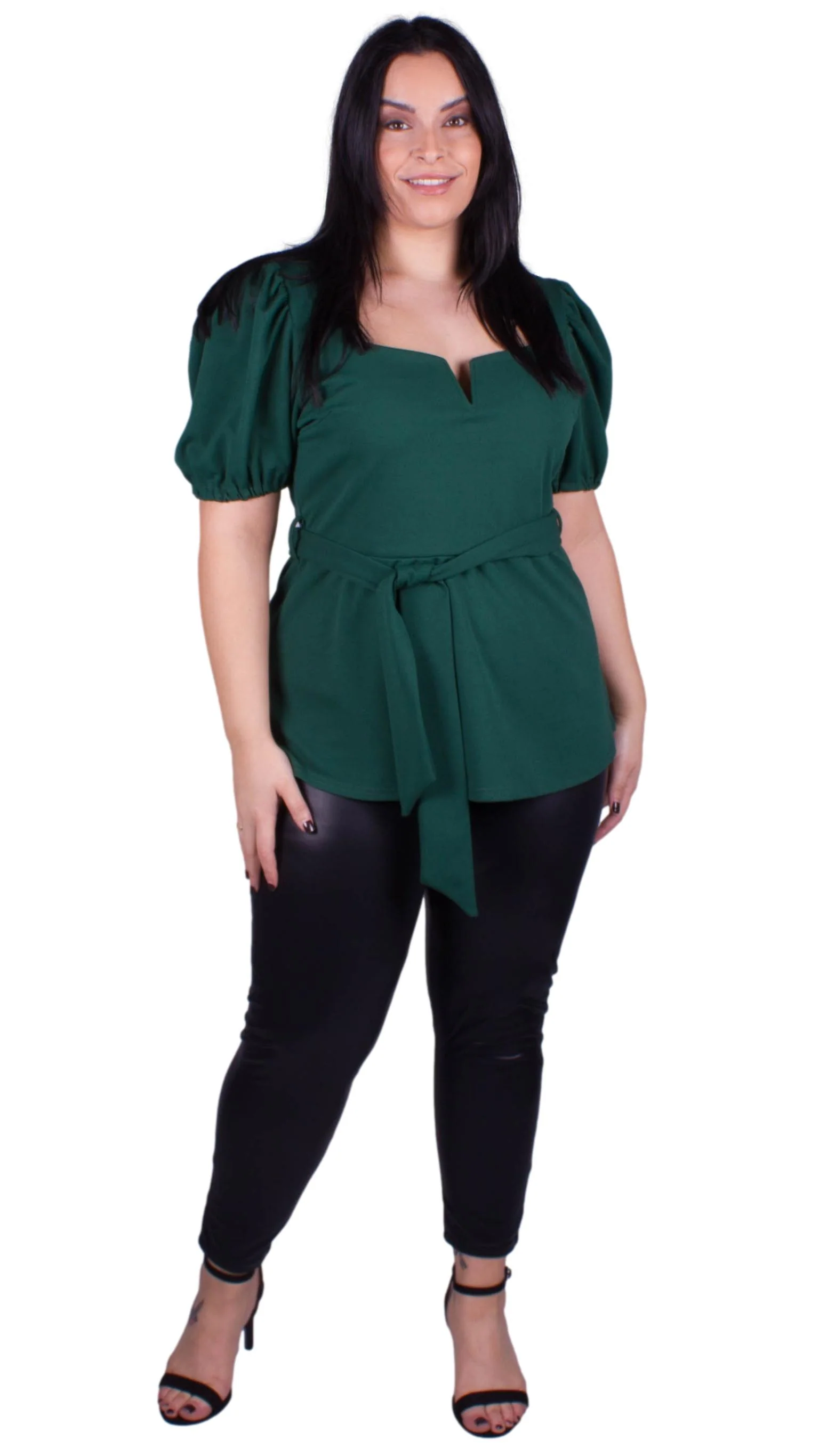 CurveWow Notch Neck Peplum Top Green - Image 3