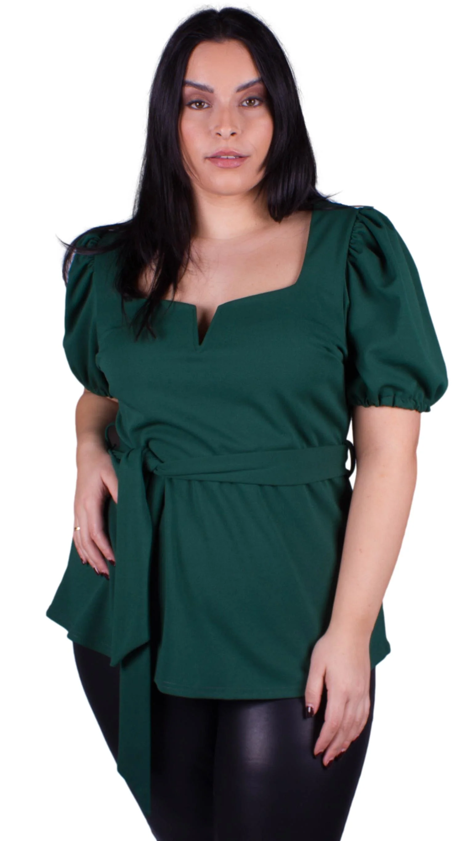 CurveWow Notch Neck Peplum Top Green - Image 4