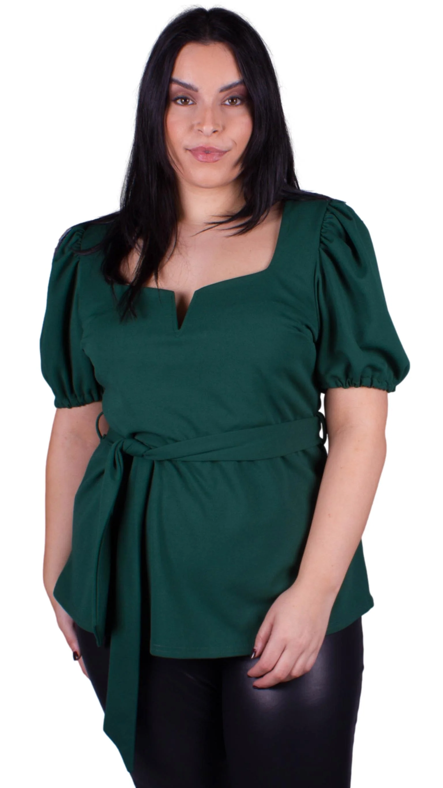 CurveWow Notch Neck Peplum Top Green - Image 5